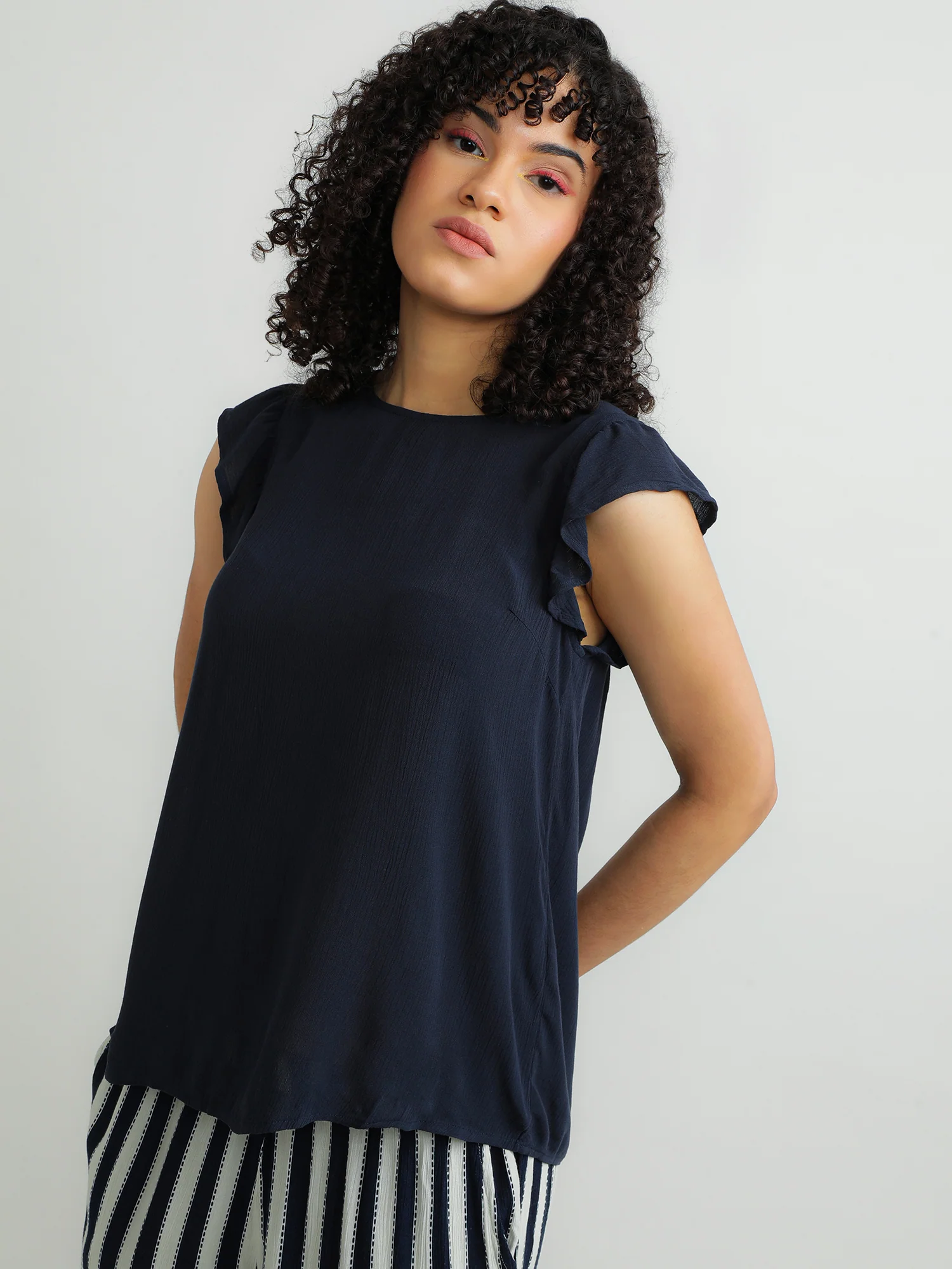Women Viscose Navy Elegant Top - Image 5