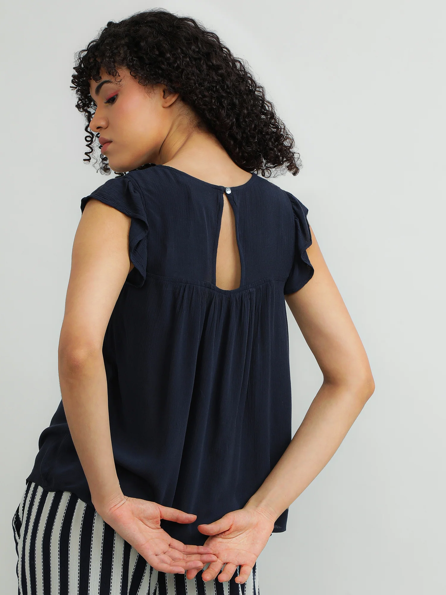 Women Viscose Navy Elegant Top - Image 6