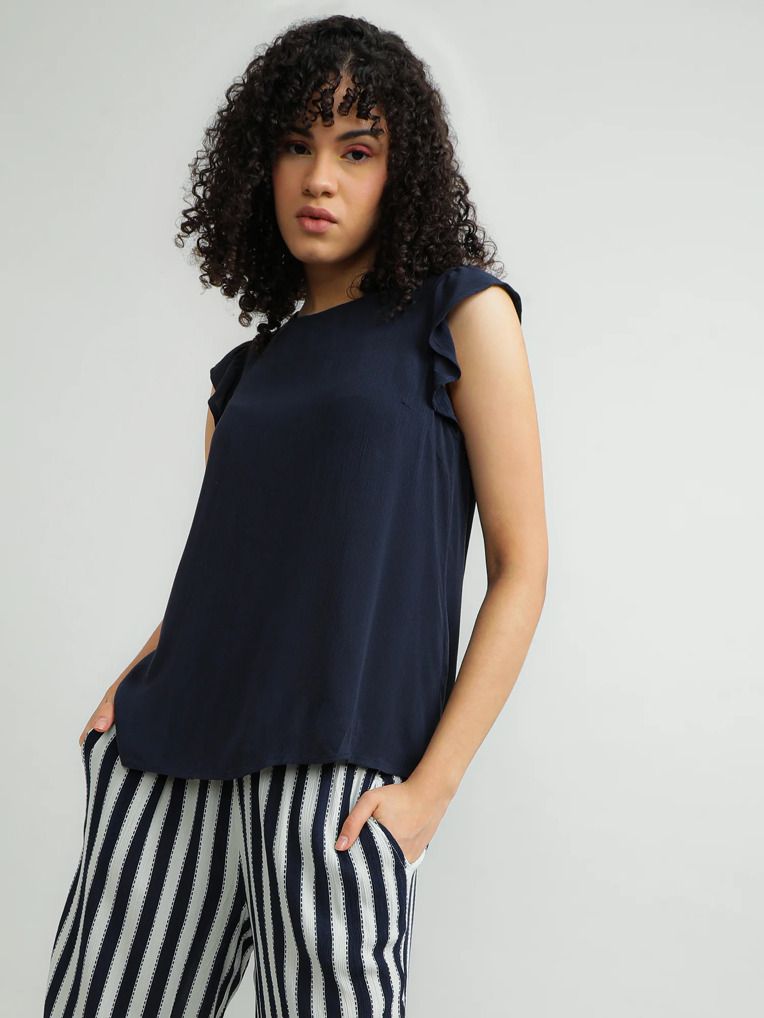 Women Viscose Navy Elegant Top - Image 9