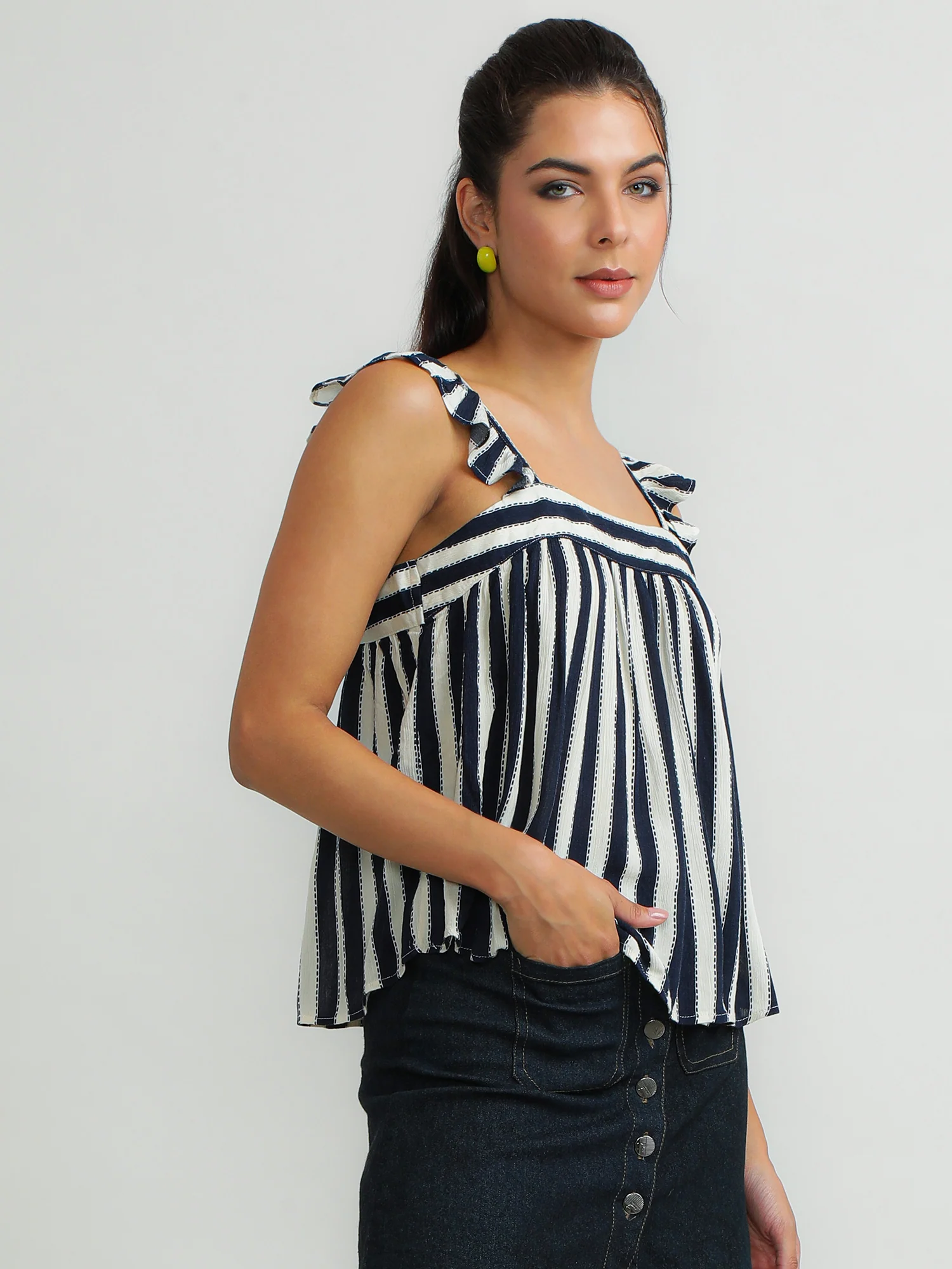 Women Viscose Navy Stylish Top - Image 3
