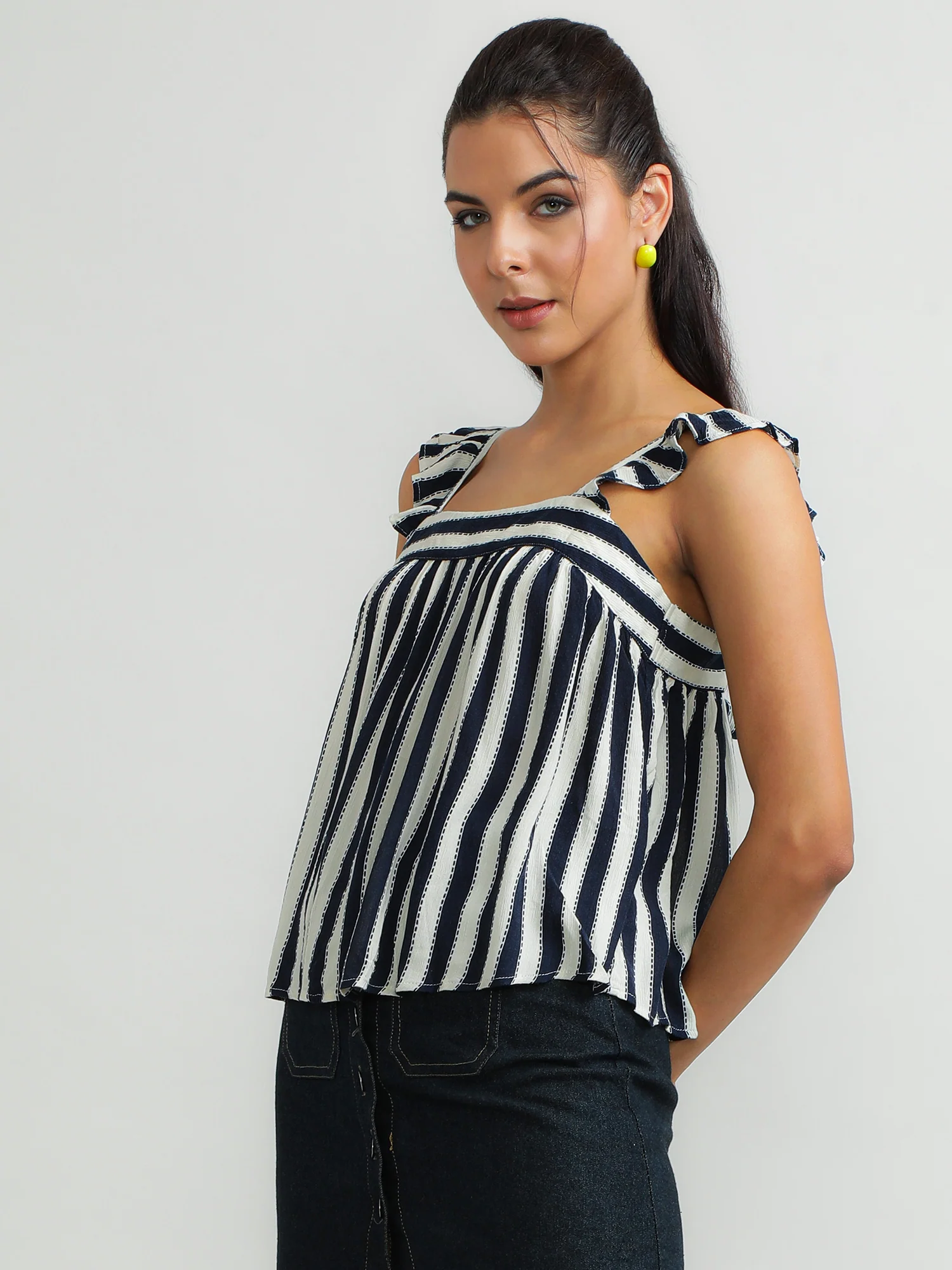 Women Viscose Navy Stylish Top - Image 4