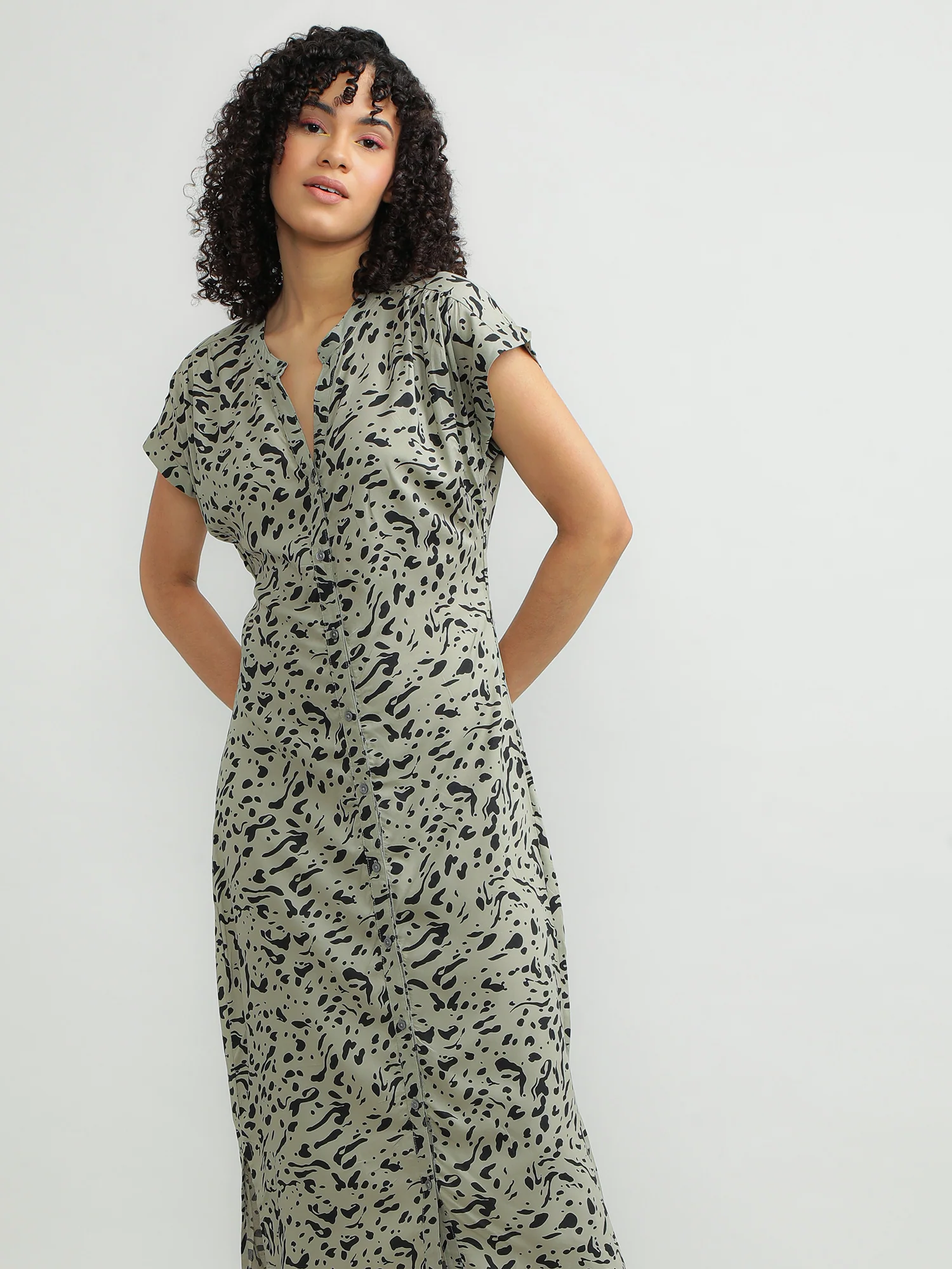 Women Viscose Olive Breezy Dress - Image 2