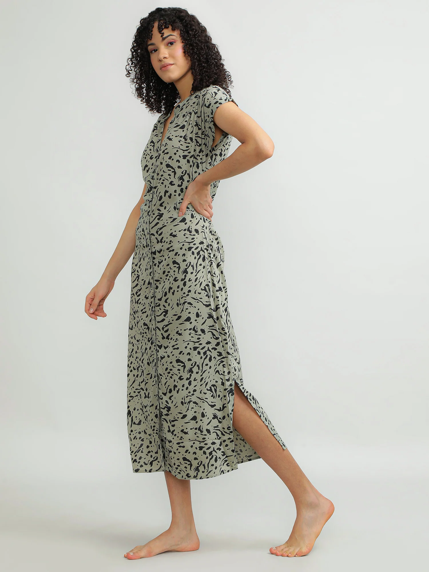 Women Viscose Olive Breezy Dress - Image 3