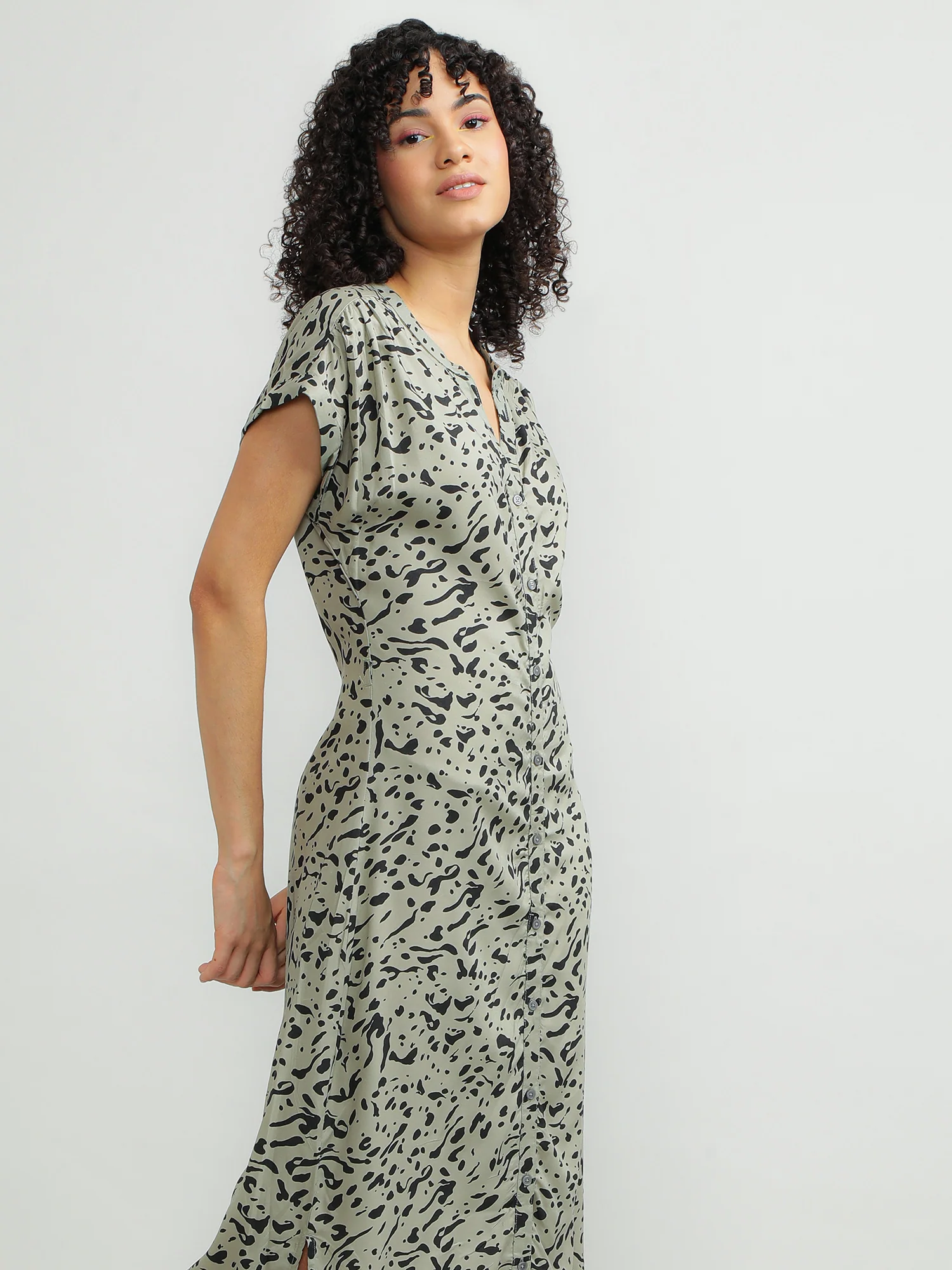 Women Viscose Olive Breezy Dress - Image 4