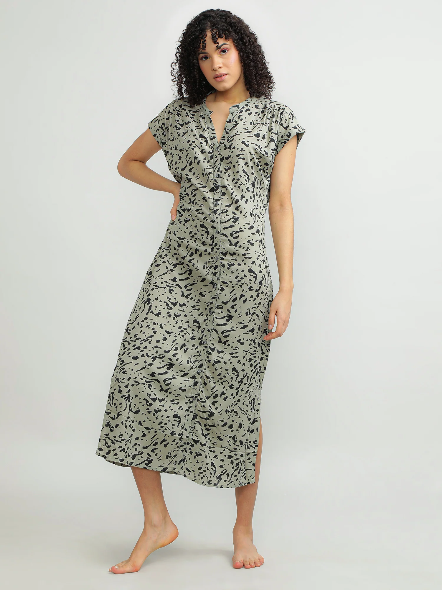 Women Viscose Olive Breezy Dress - Image 5