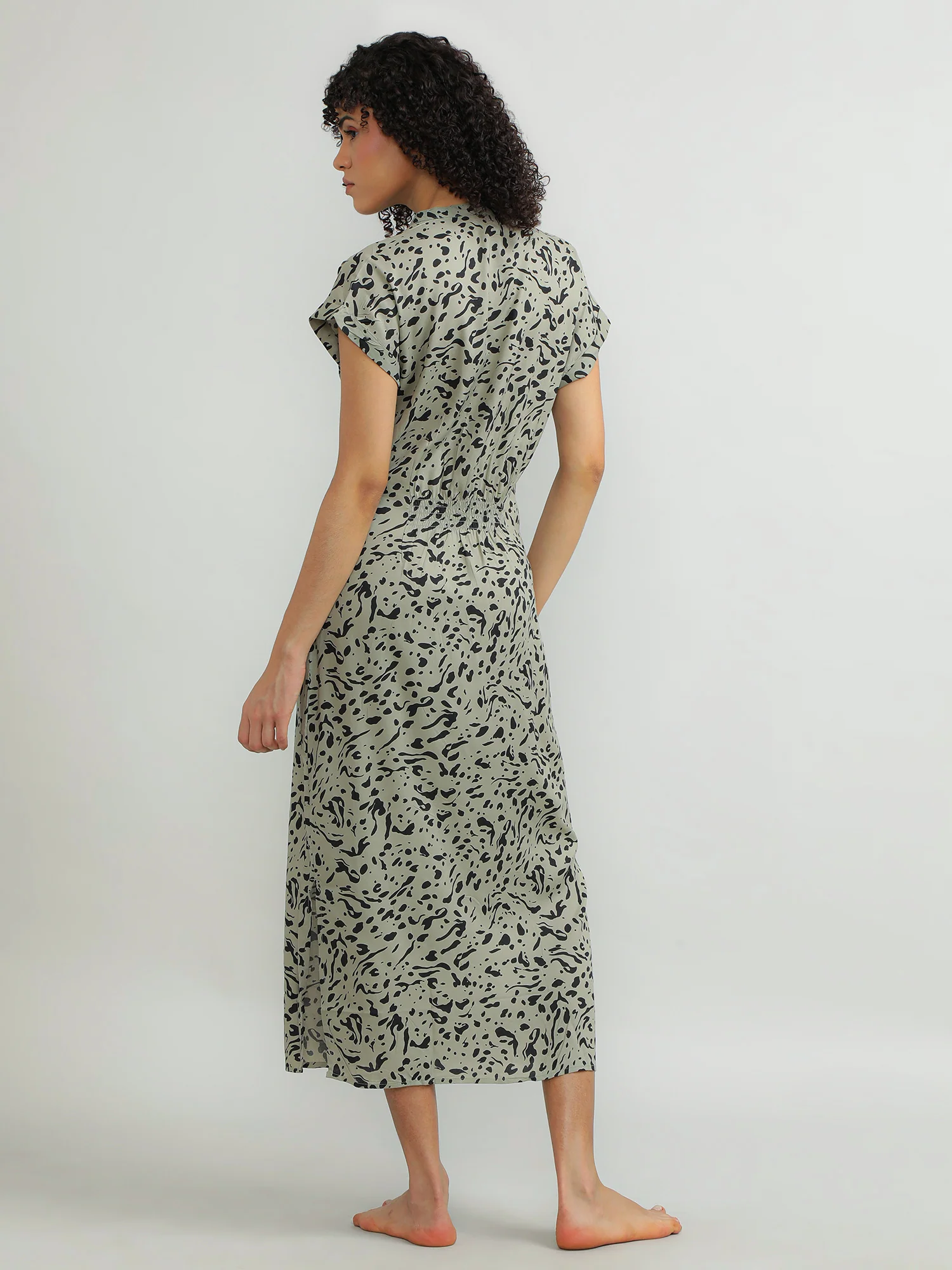 Women Viscose Olive Breezy Dress - Image 7