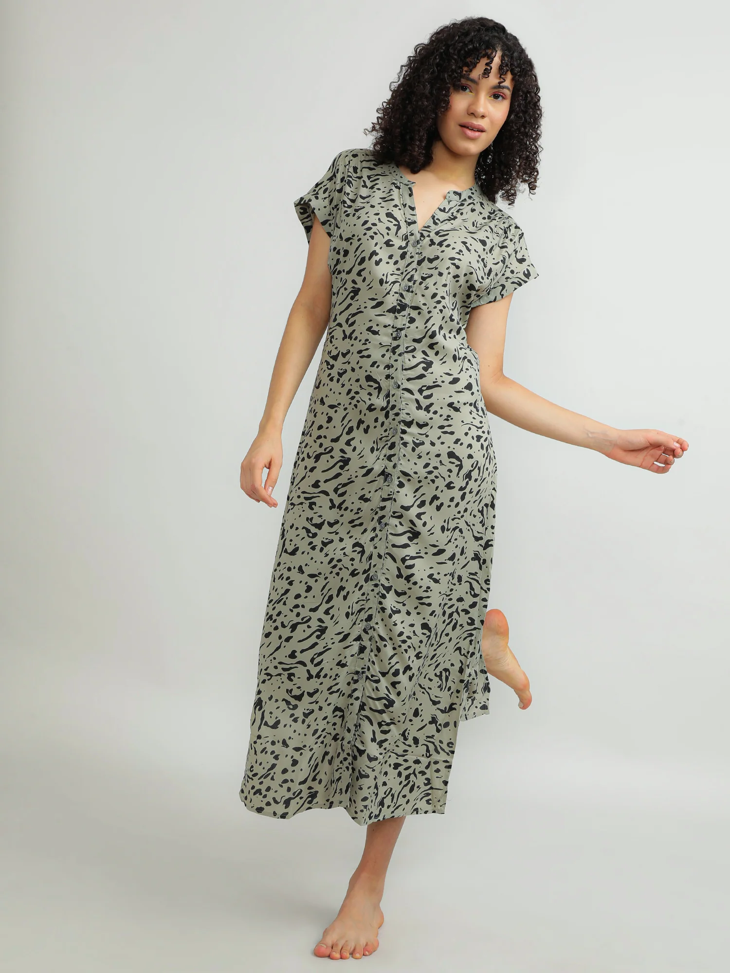 Women Viscose Olive Breezy Dress - Image 8