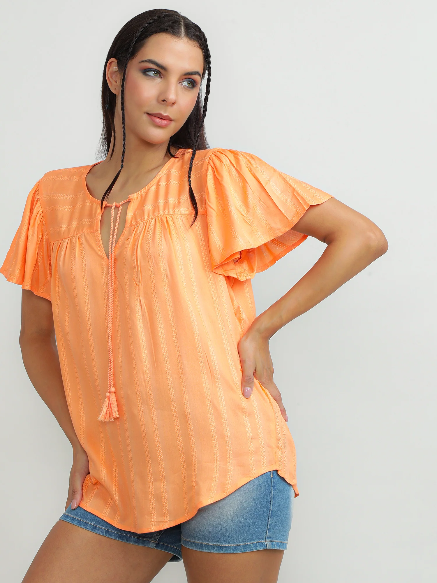 Women Viscose Orange Bright Top - Image 5