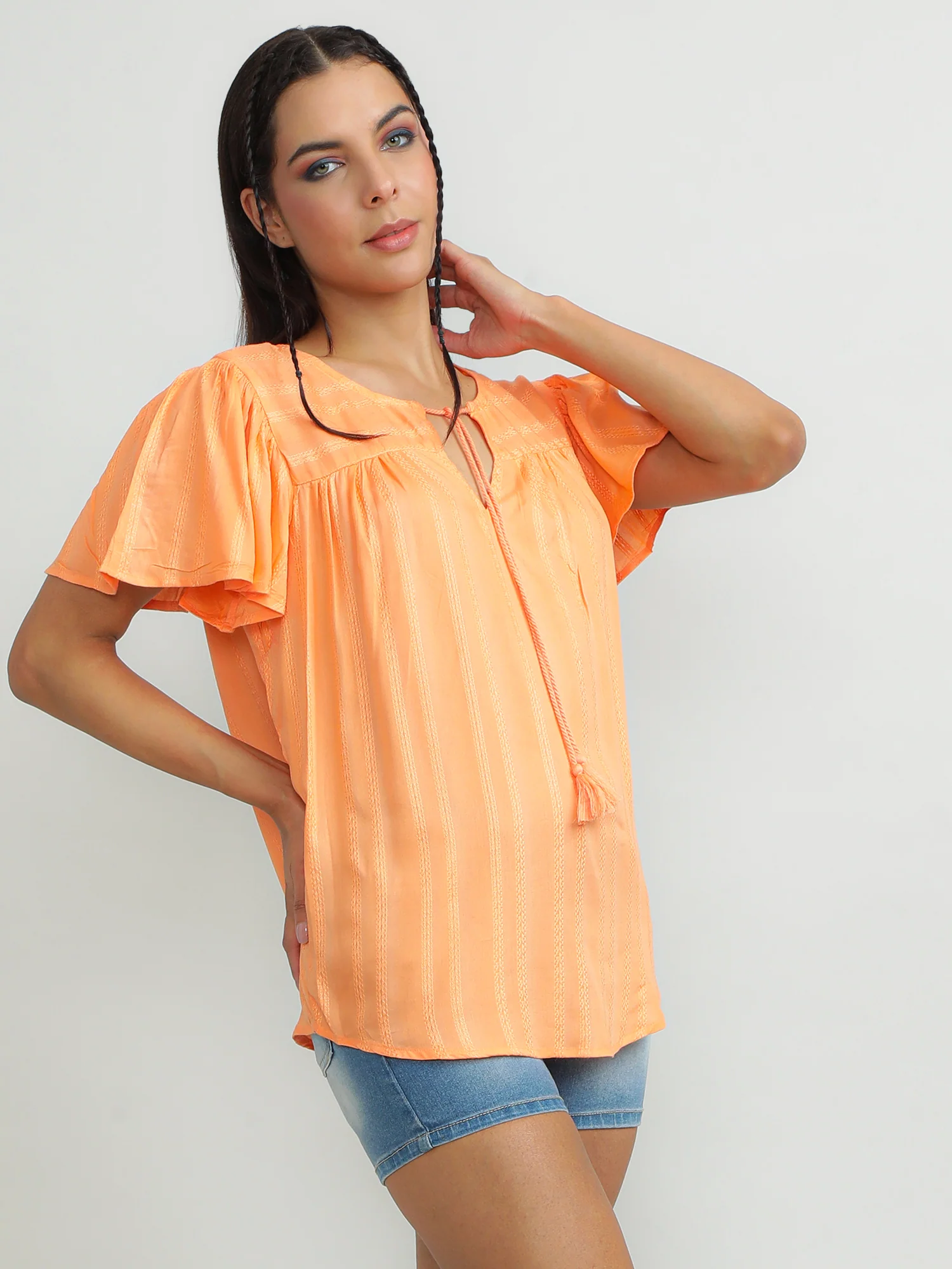 Women Viscose Orange Bright Top - Image 6
