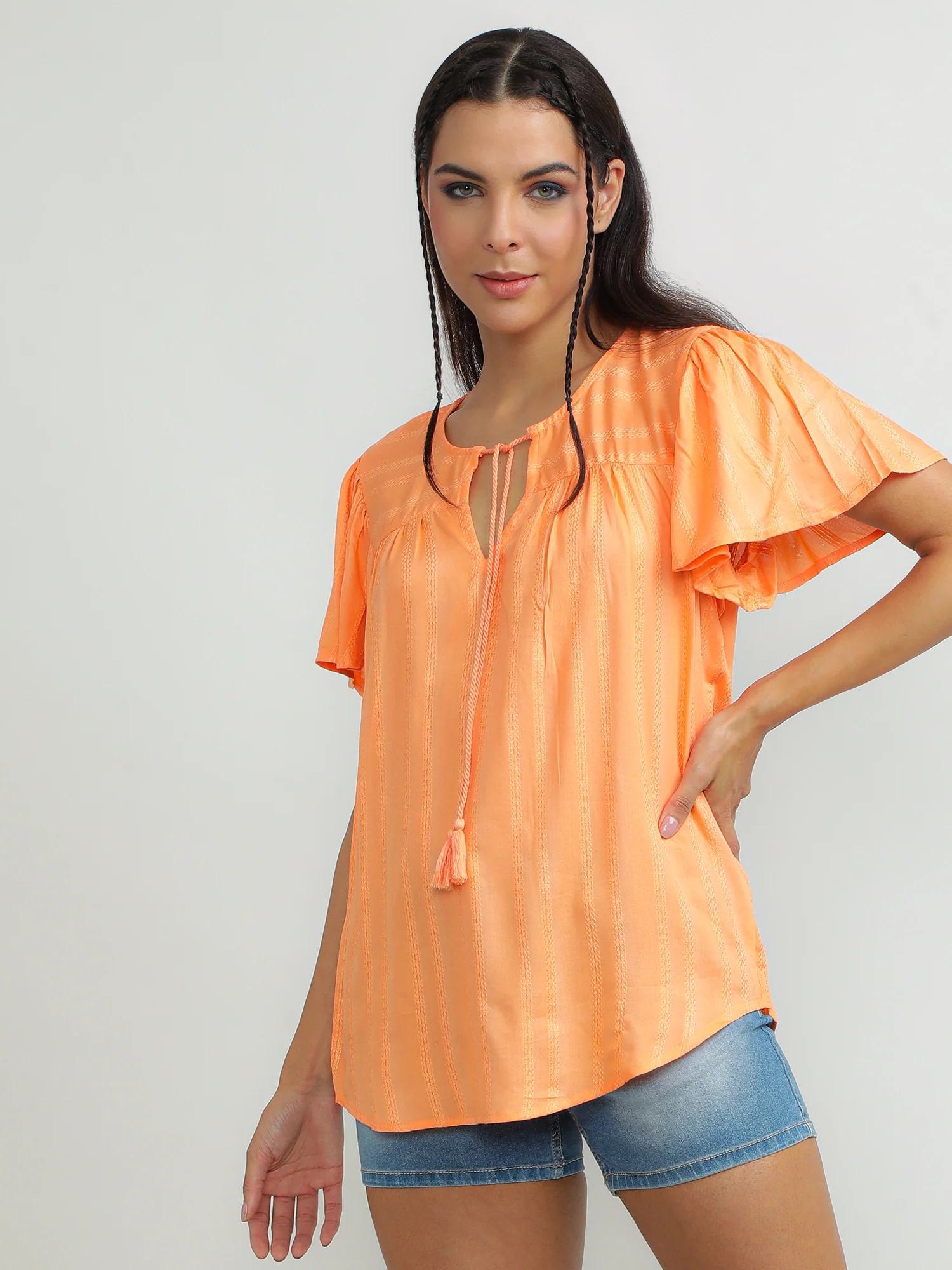 Women Viscose Orange Bright Top - Image 8