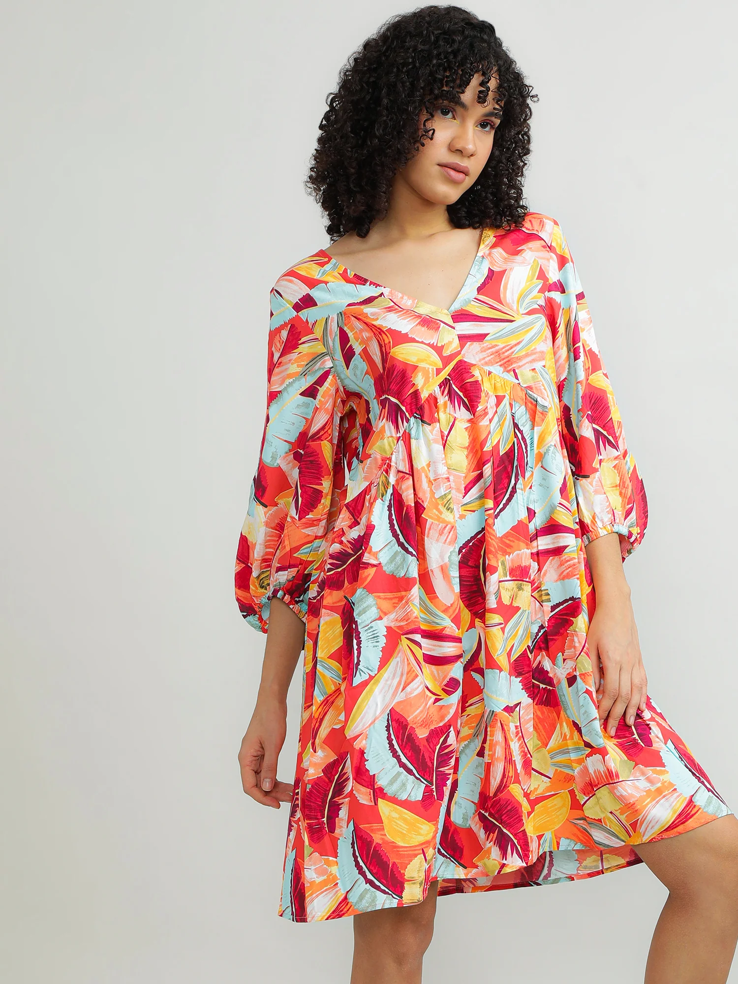 Women Viscose Orange Chic Dress - Image 2
