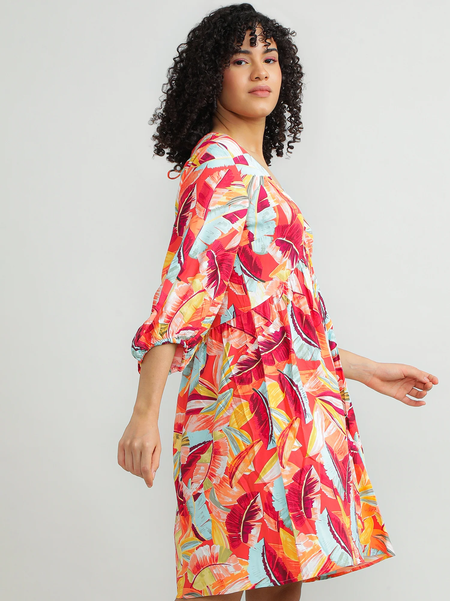 Women Viscose Orange Chic Dress - Image 3