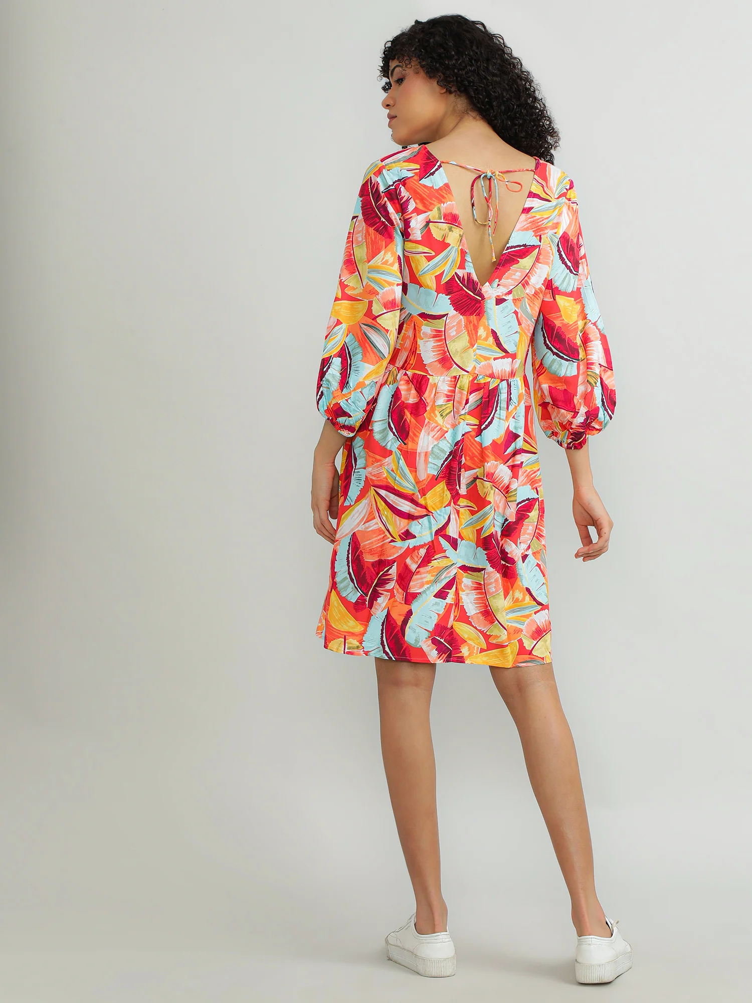 Women Viscose Orange Chic Dress - Image 4