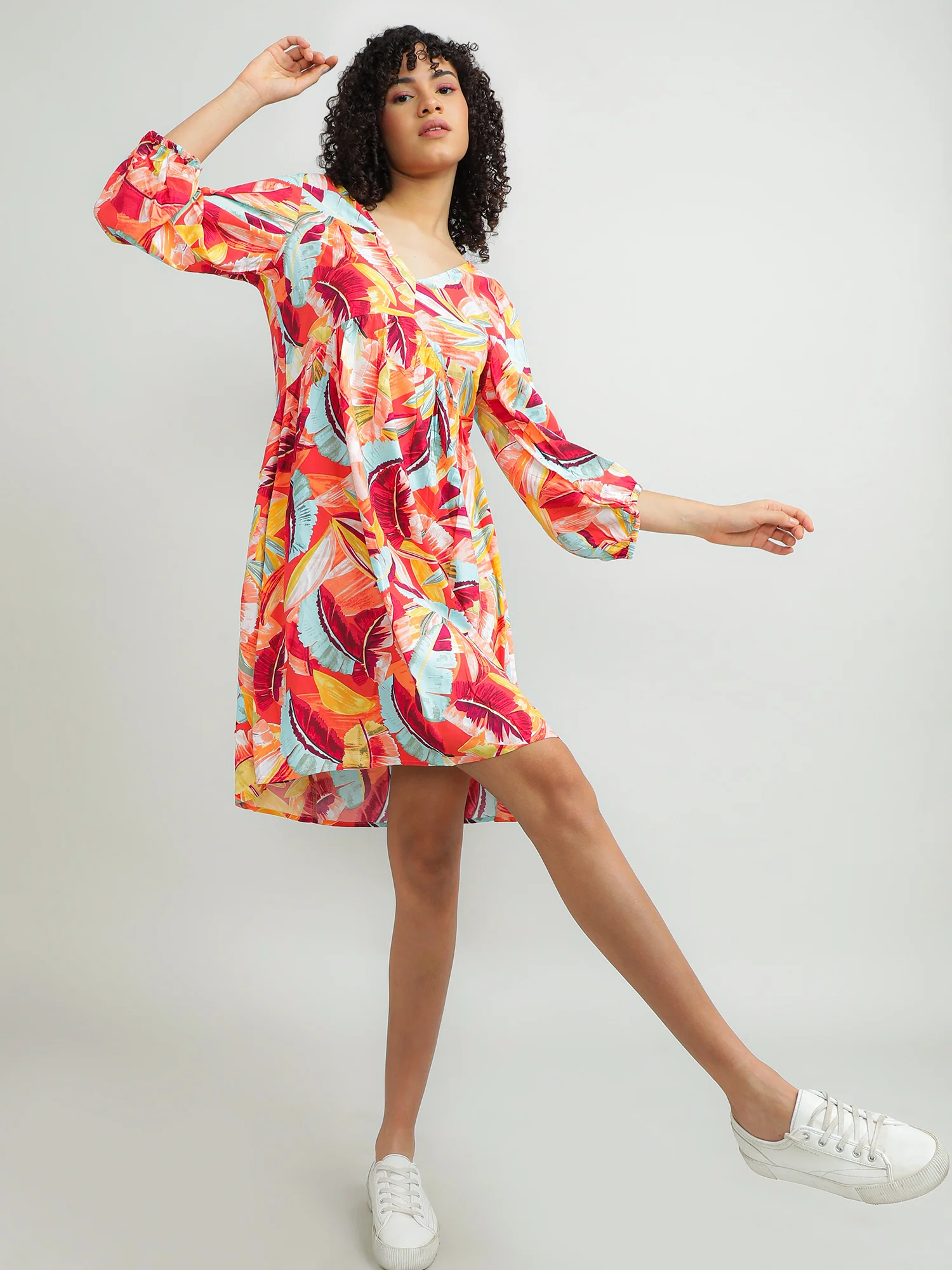 Women Viscose Orange Chic Dress - Image 6