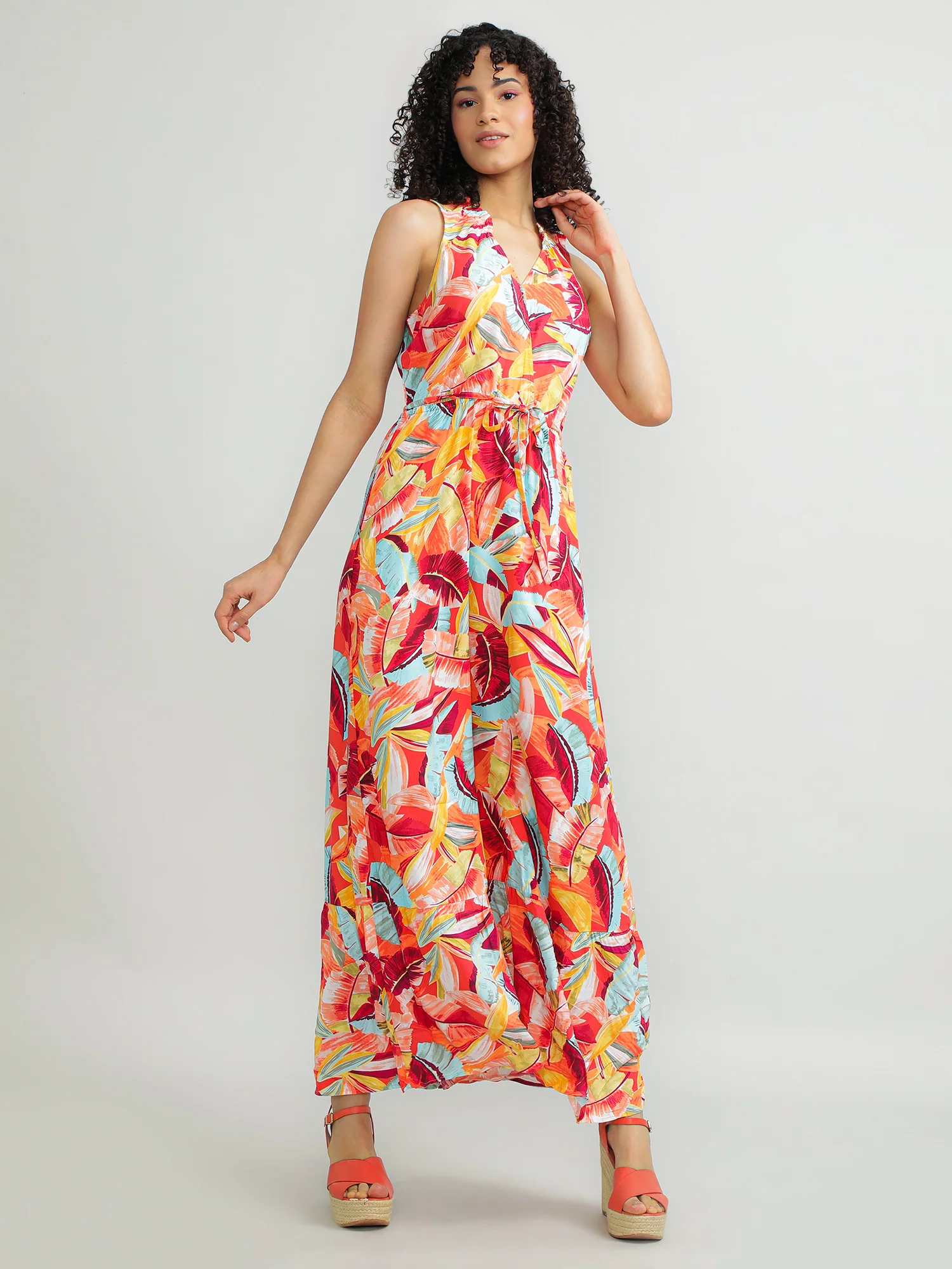 Women Viscose Orange Playful Dress - Image 5