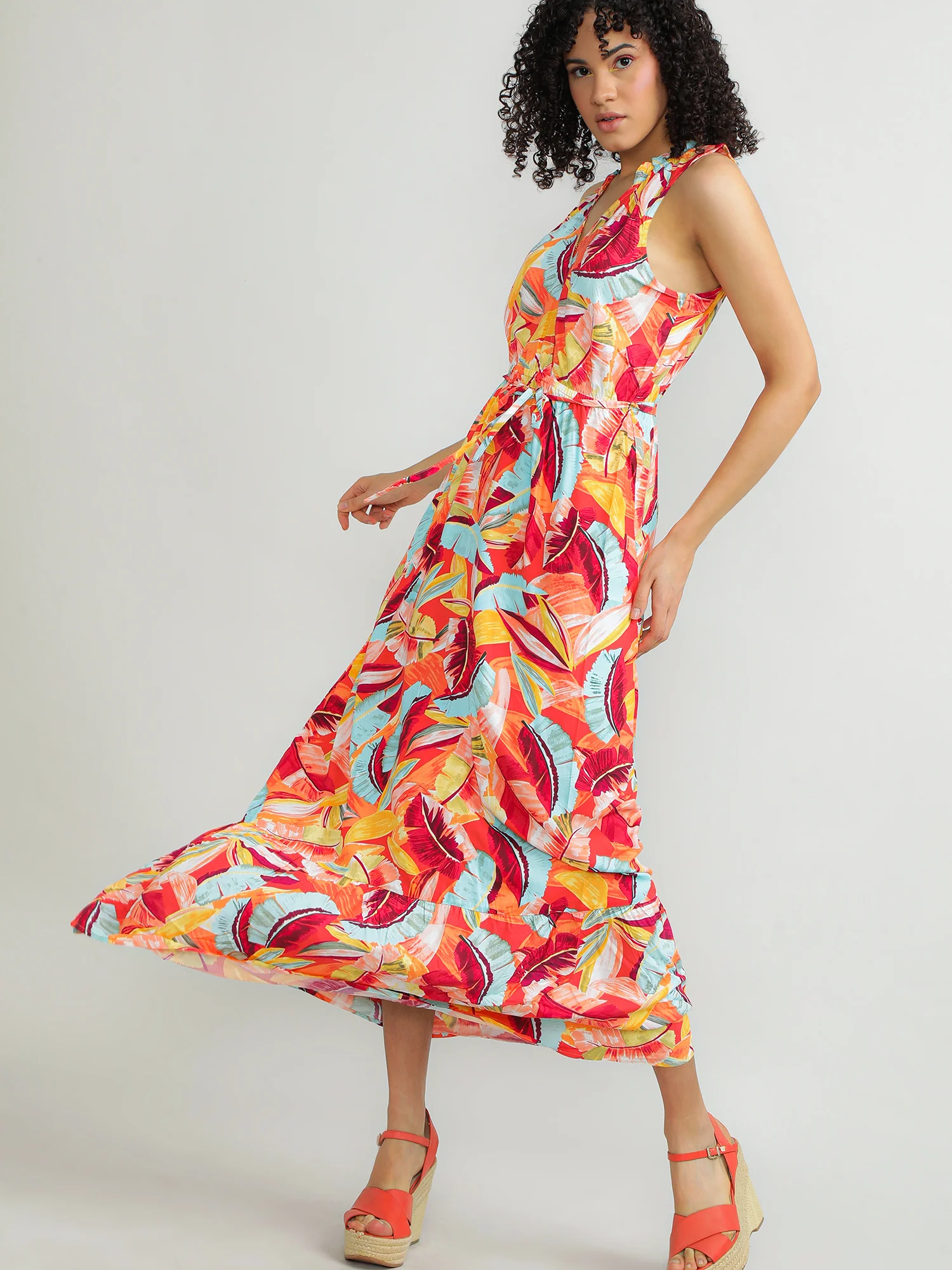 Women Viscose Orange Playful Dress - Image 9