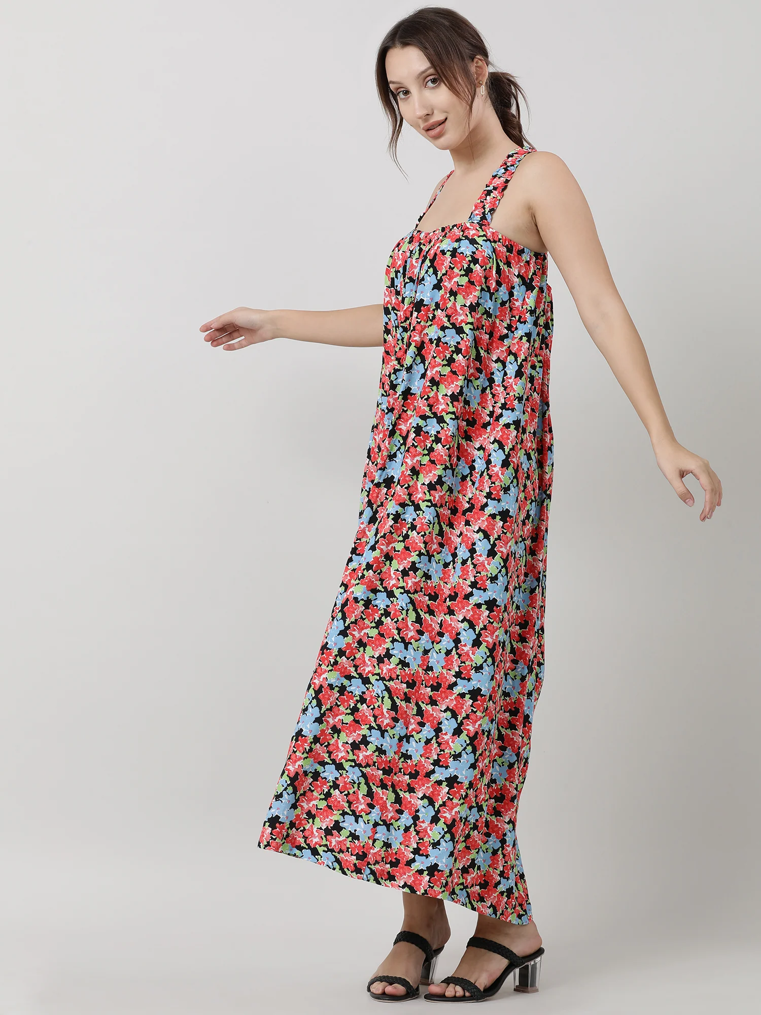 Women Viscose Orange Vibrant Dress - Image 3