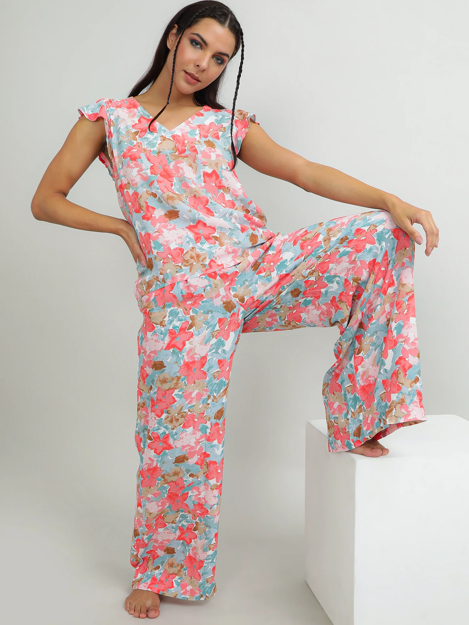 Women Viscose Pink Comfy Pants - Image 2