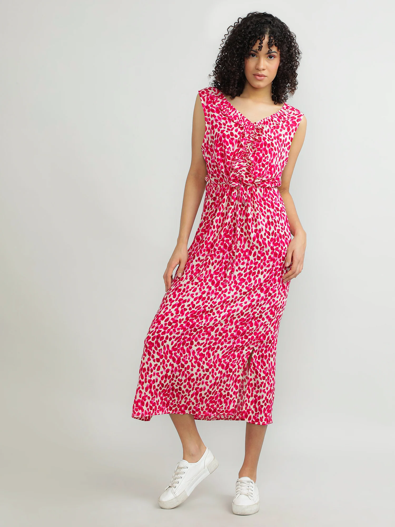 Women Viscose Pink Floral Dress - Image 2