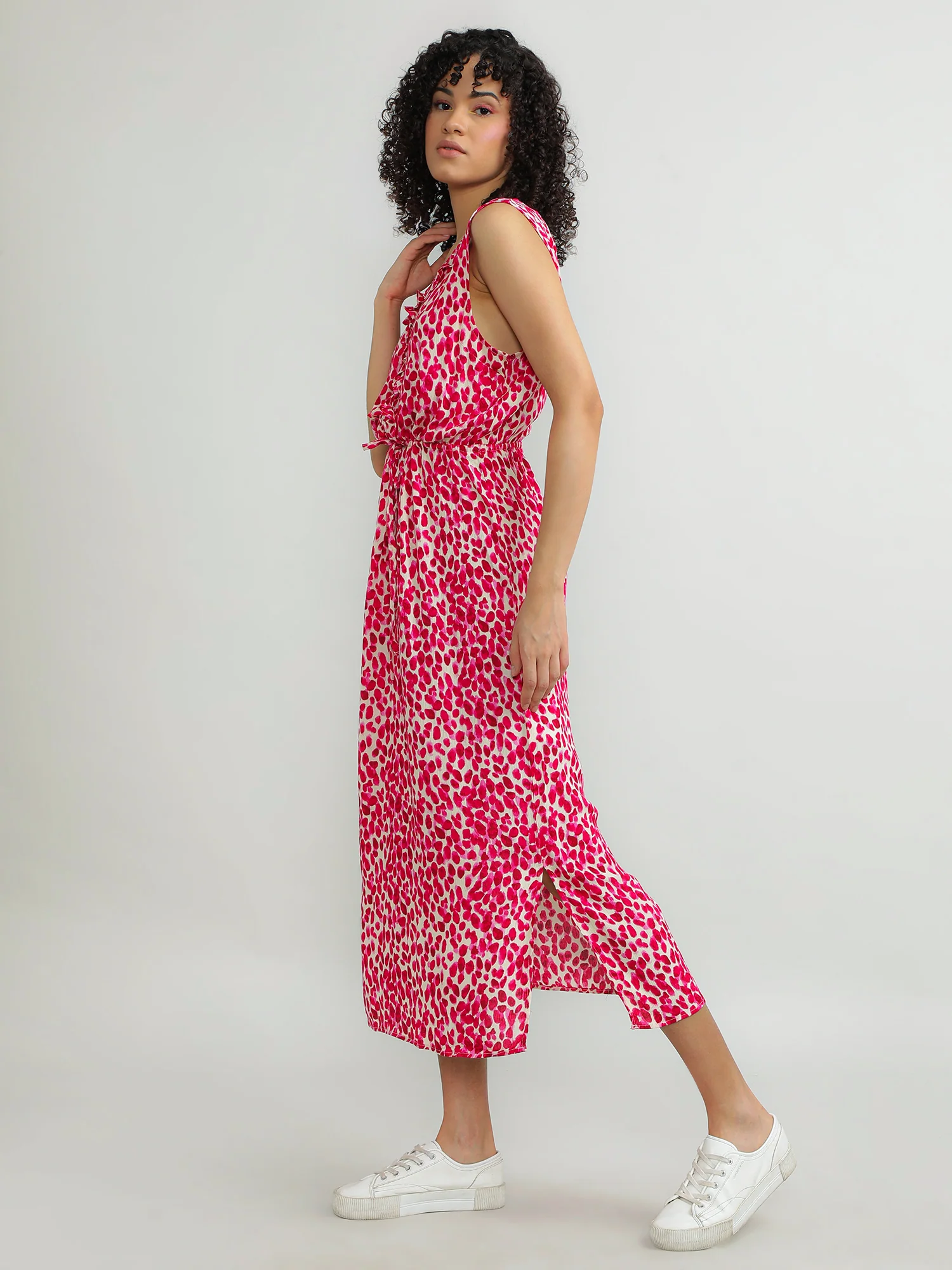 Women Viscose Pink Floral Dress - Image 3