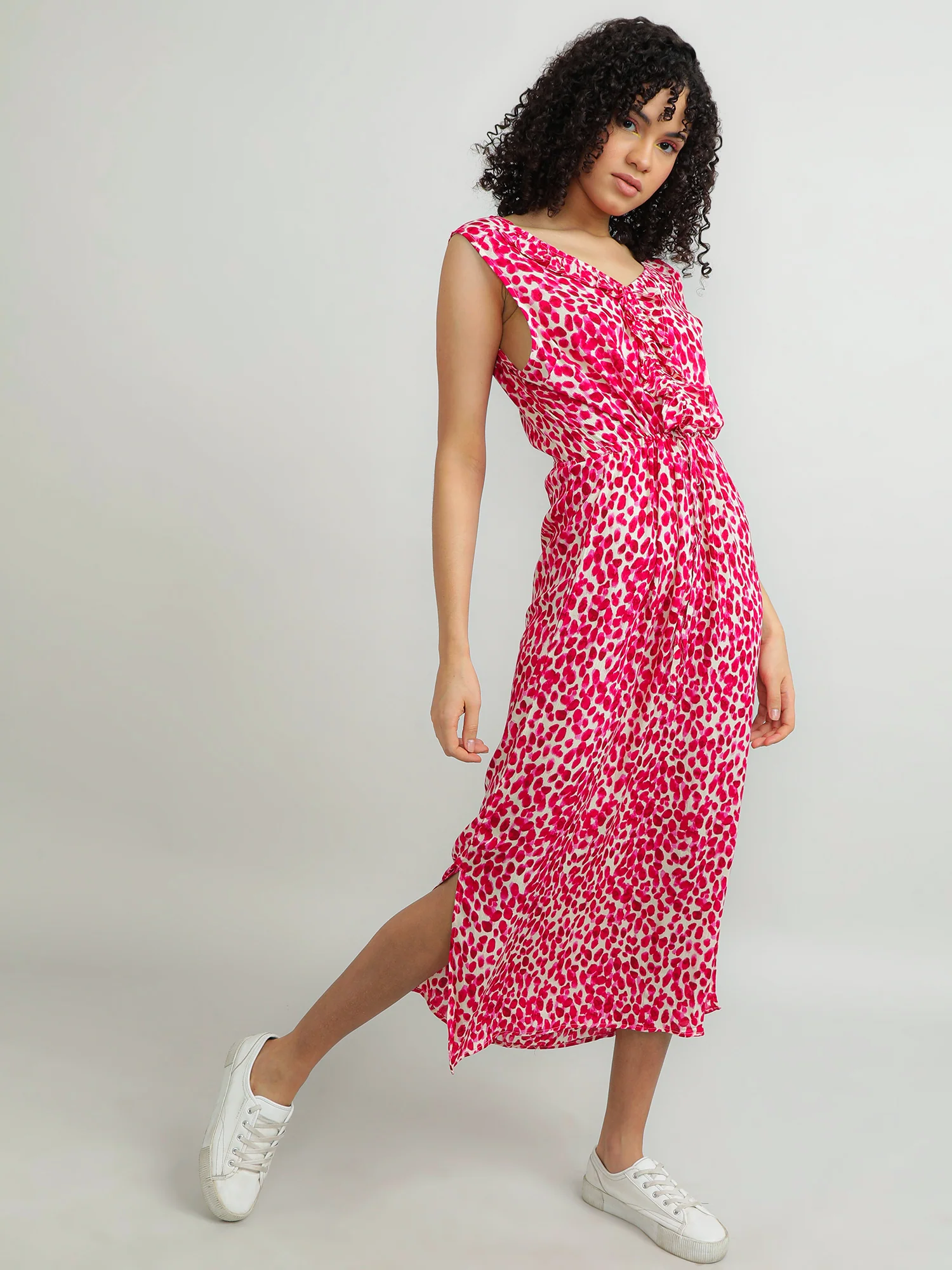 Women Viscose Pink Floral Dress - Image 4