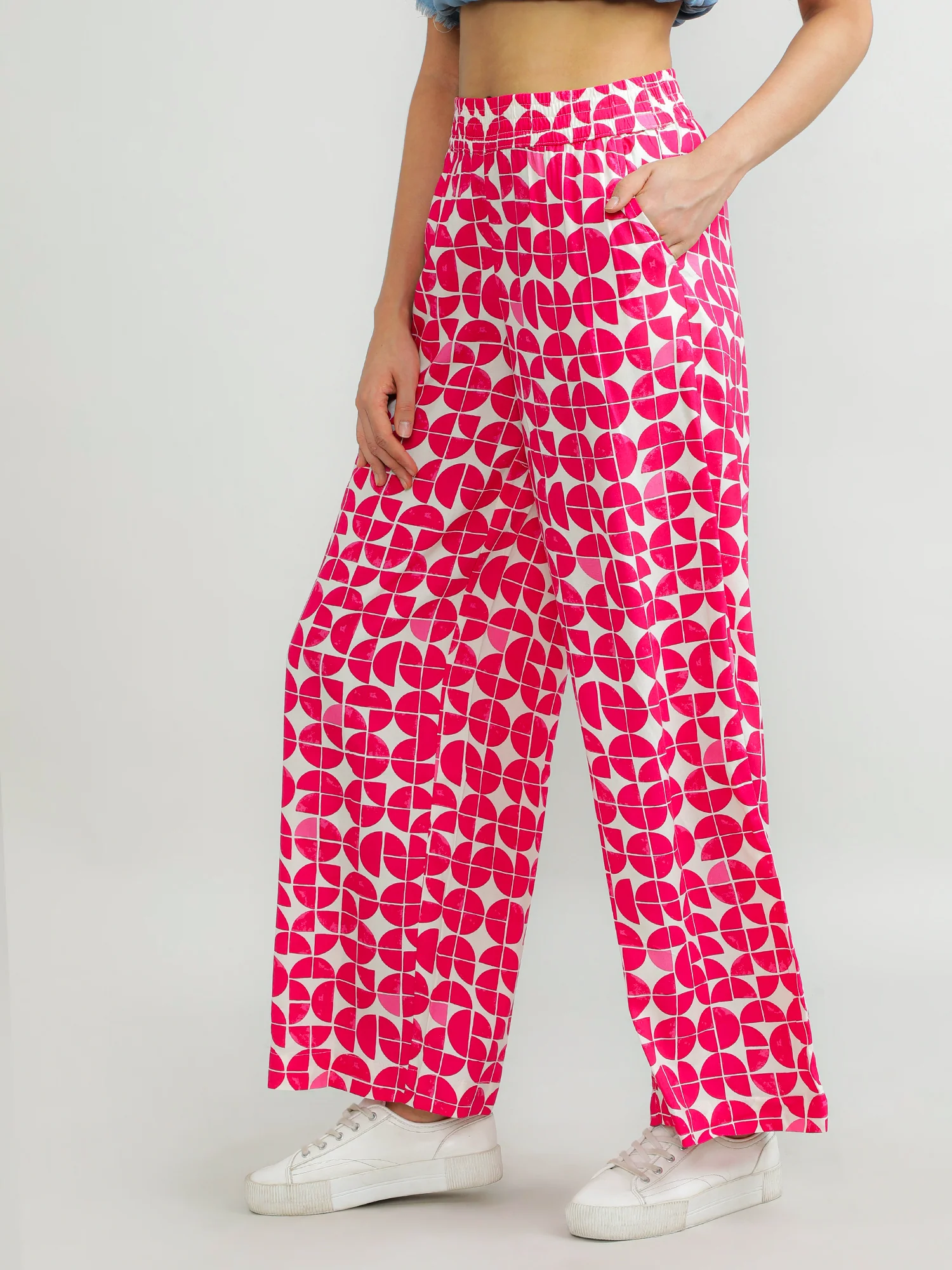 Women Viscose Pink Printed Pants - Image 4
