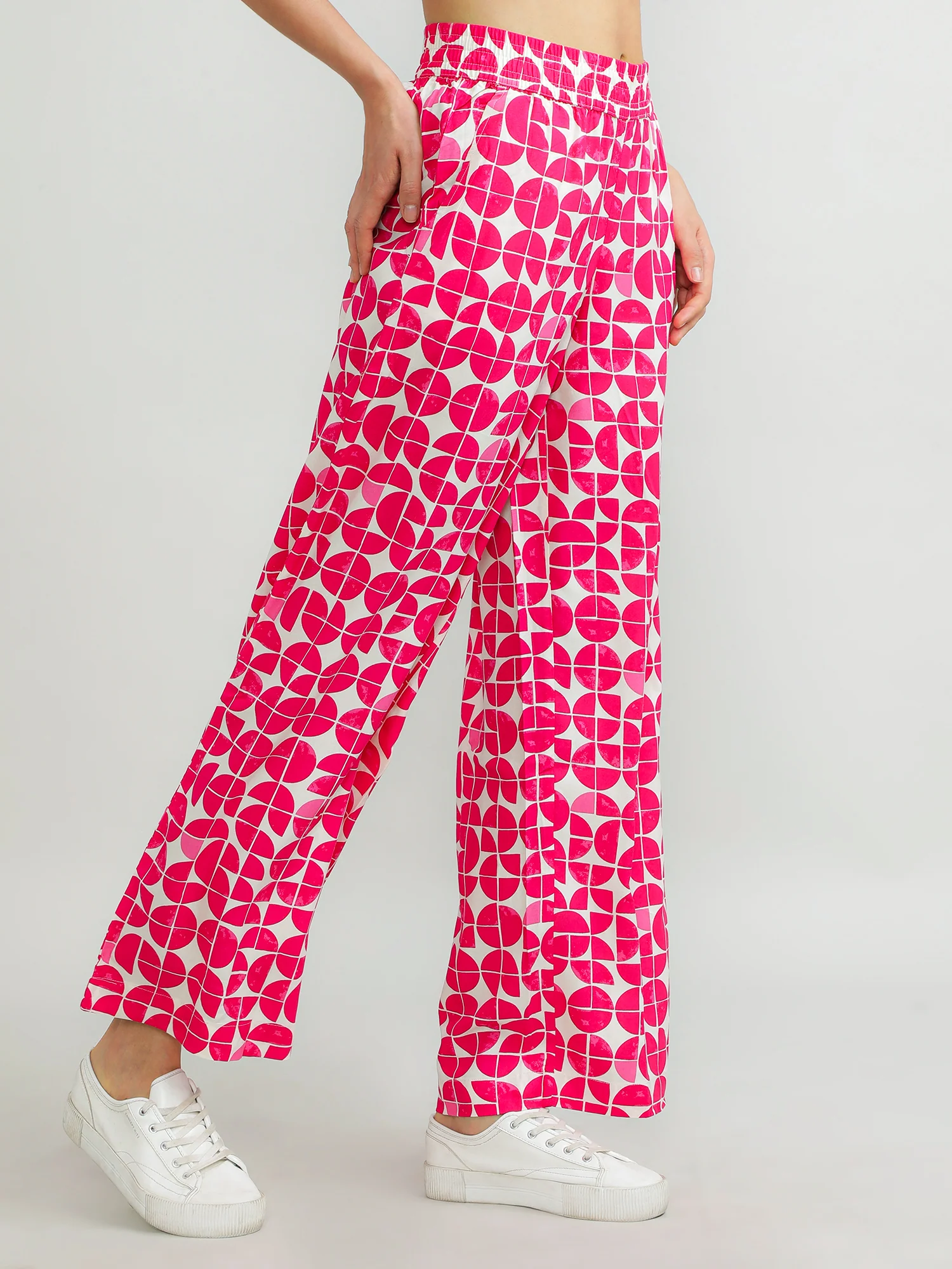 Women Viscose Pink Printed Pants - Image 6