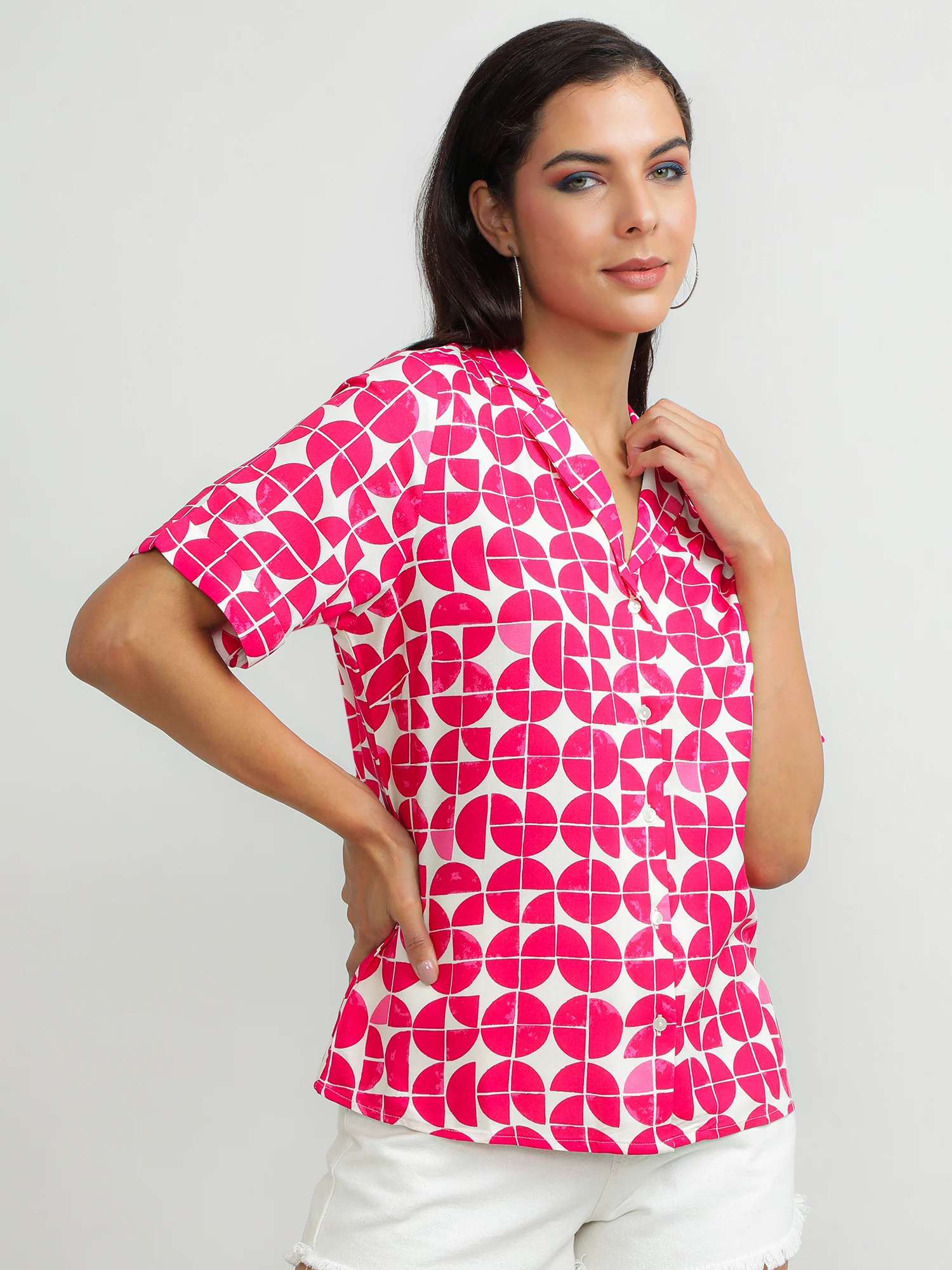 Women Viscose Pink Printed Shirt - Image 3