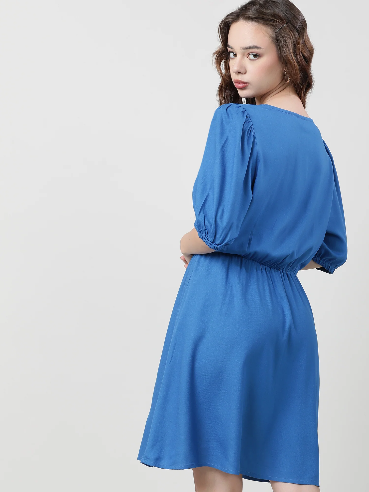 Women Viscose Solid Blue Dress - Image 4