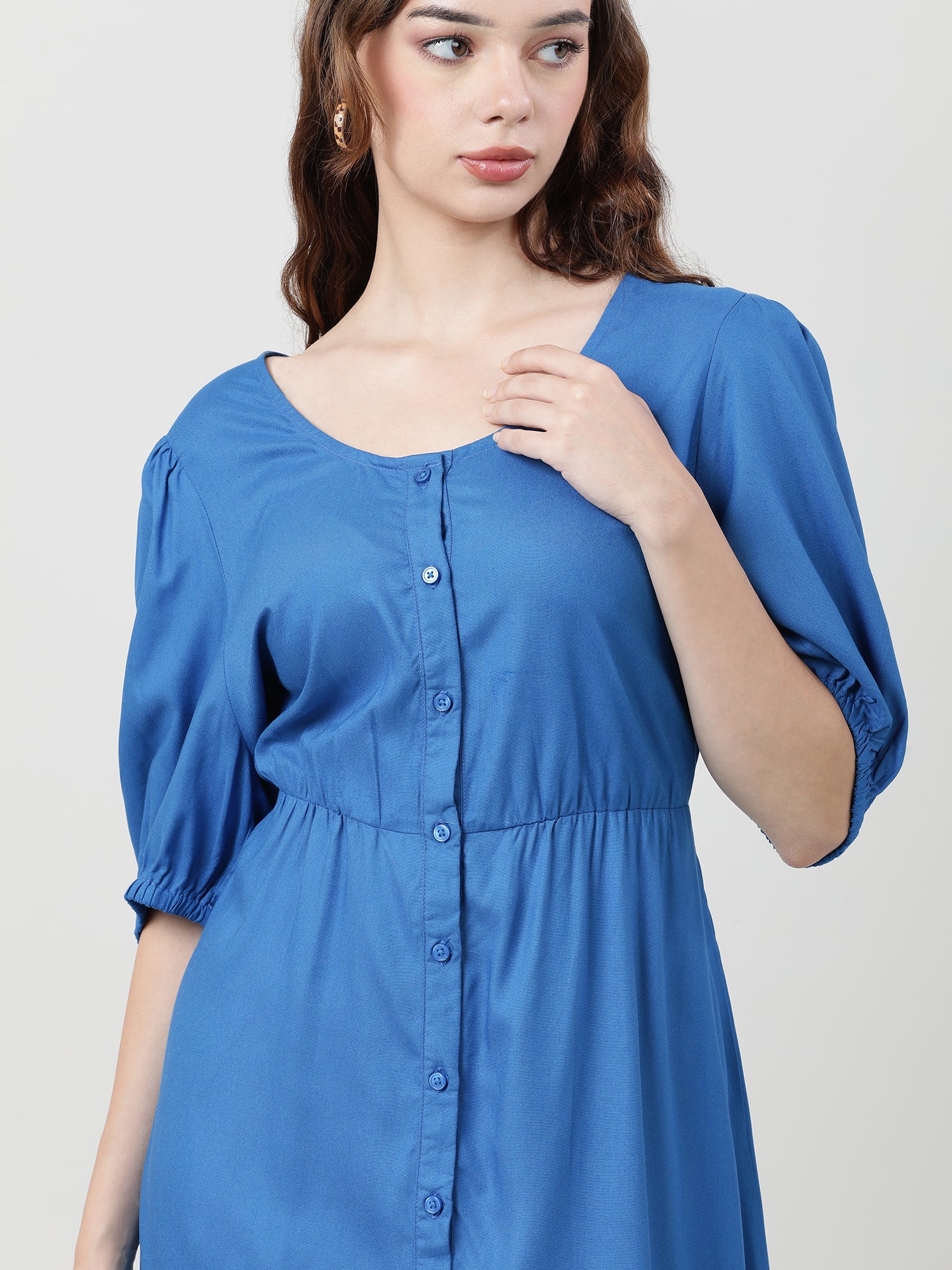 Women Viscose Solid Blue Dress - Image 8