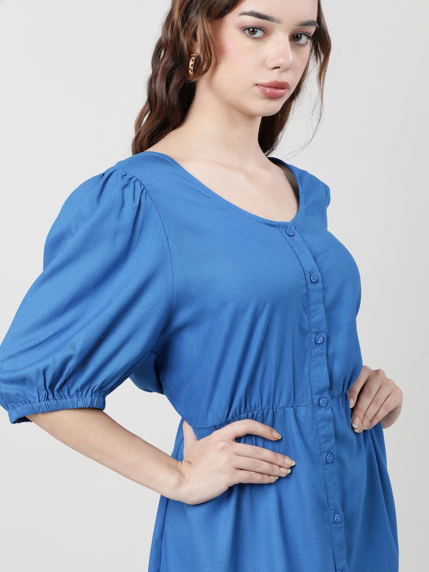 Women Viscose Solid Blue Dress - Image 9