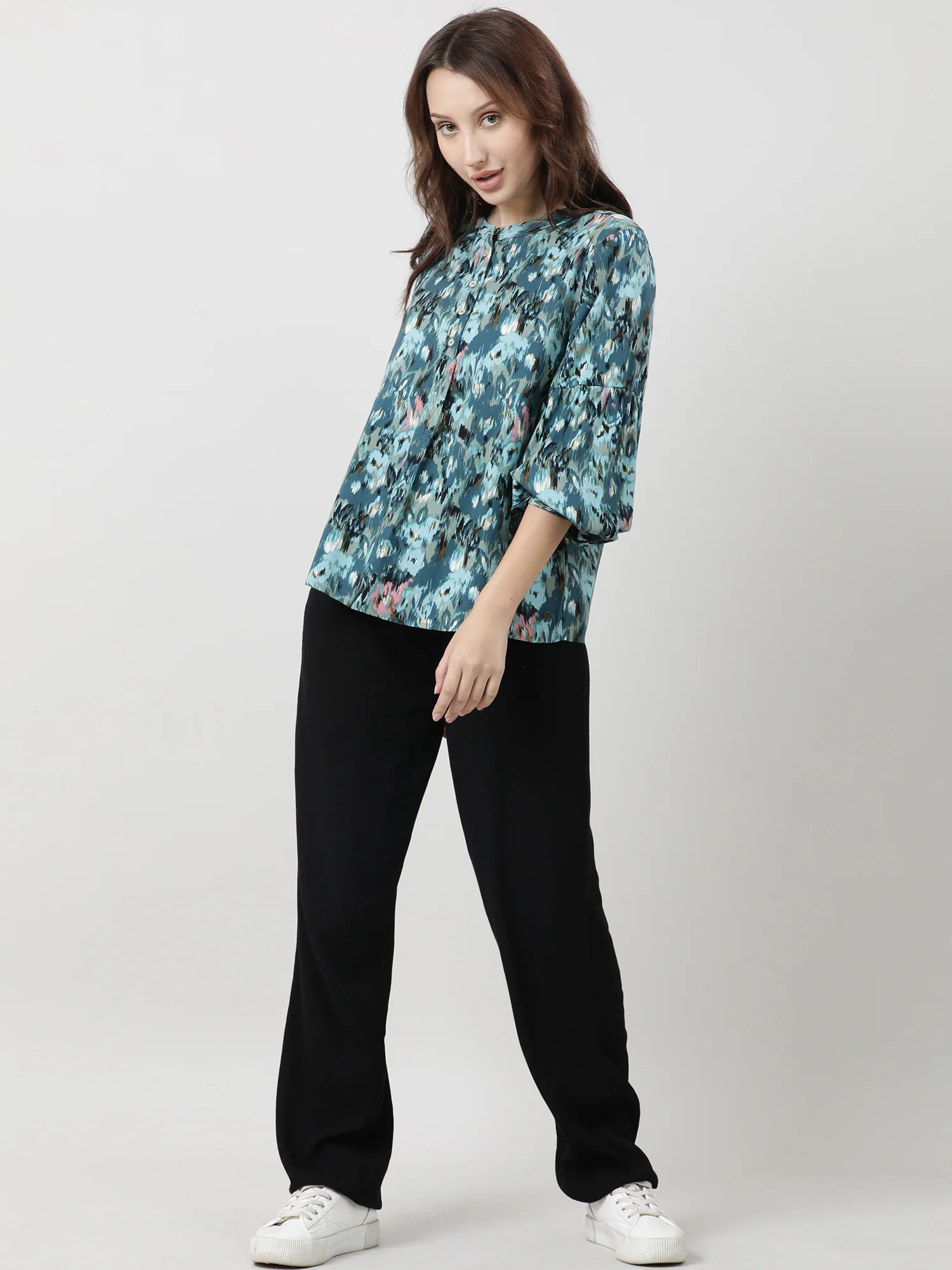 Viscose Teal Stylish Relaxed fit Top - Image 2