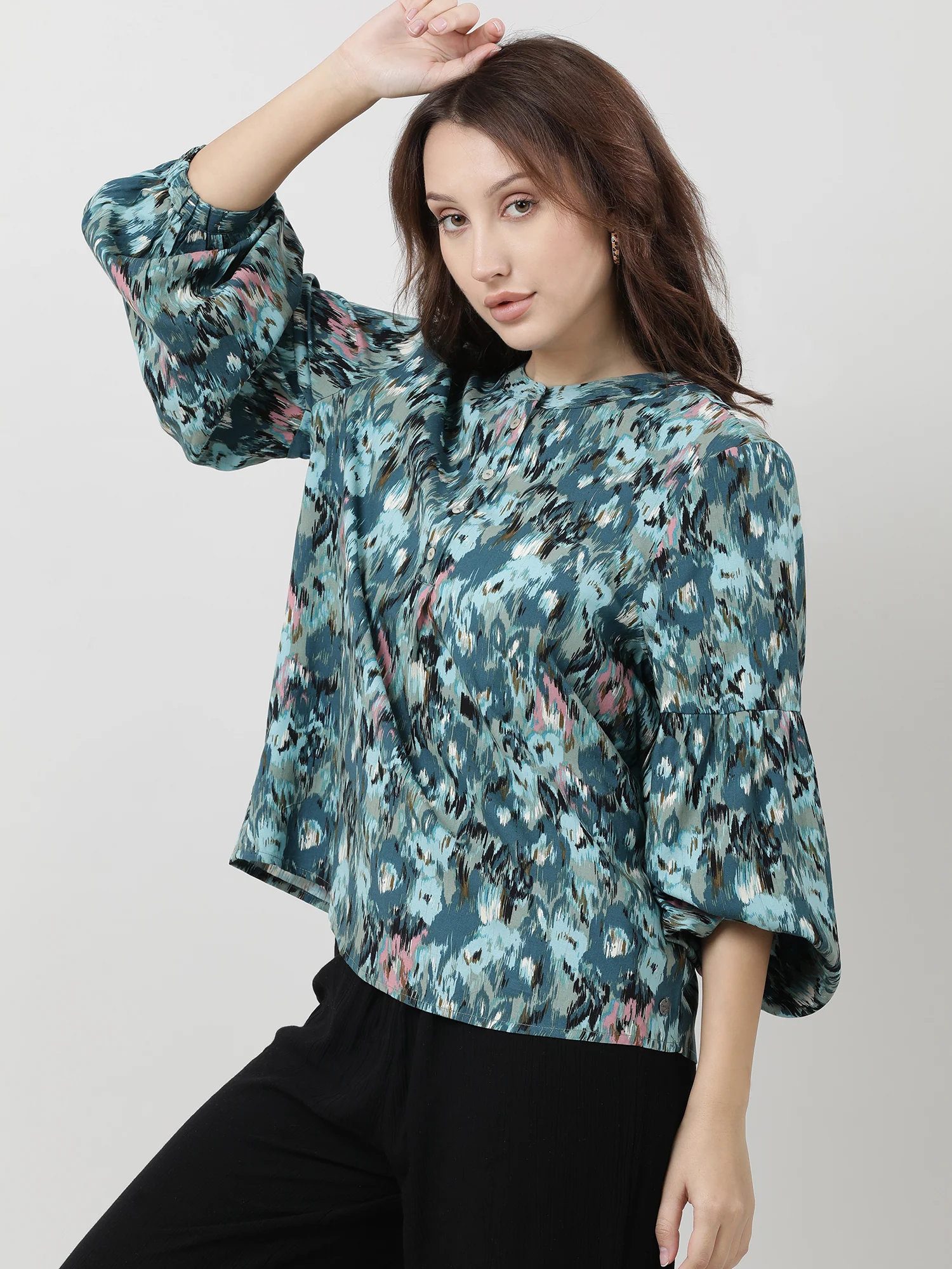 Viscose Teal Stylish Relaxed fit Top - Image 3