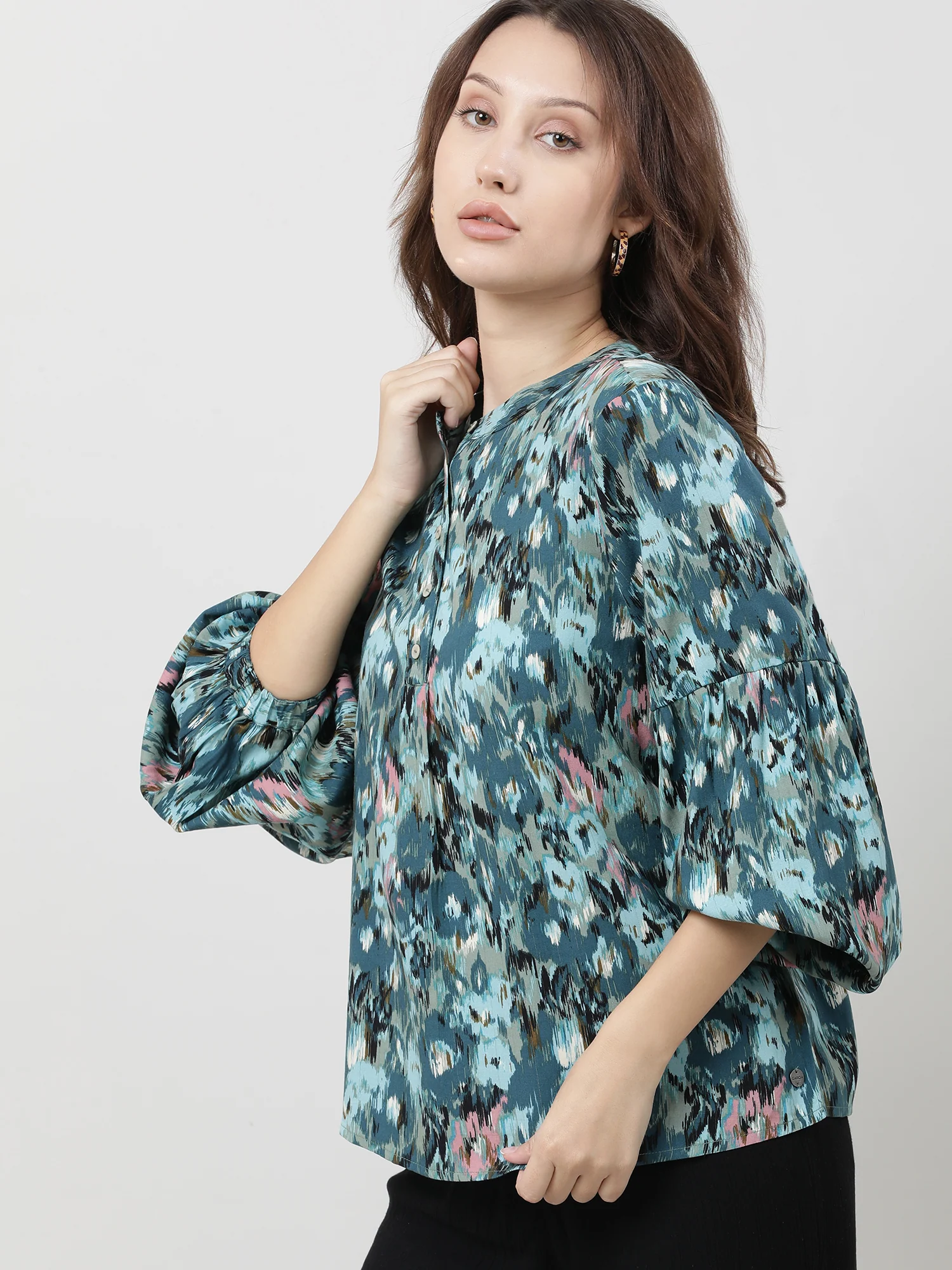Viscose Teal Stylish Relaxed fit Top - Image 4