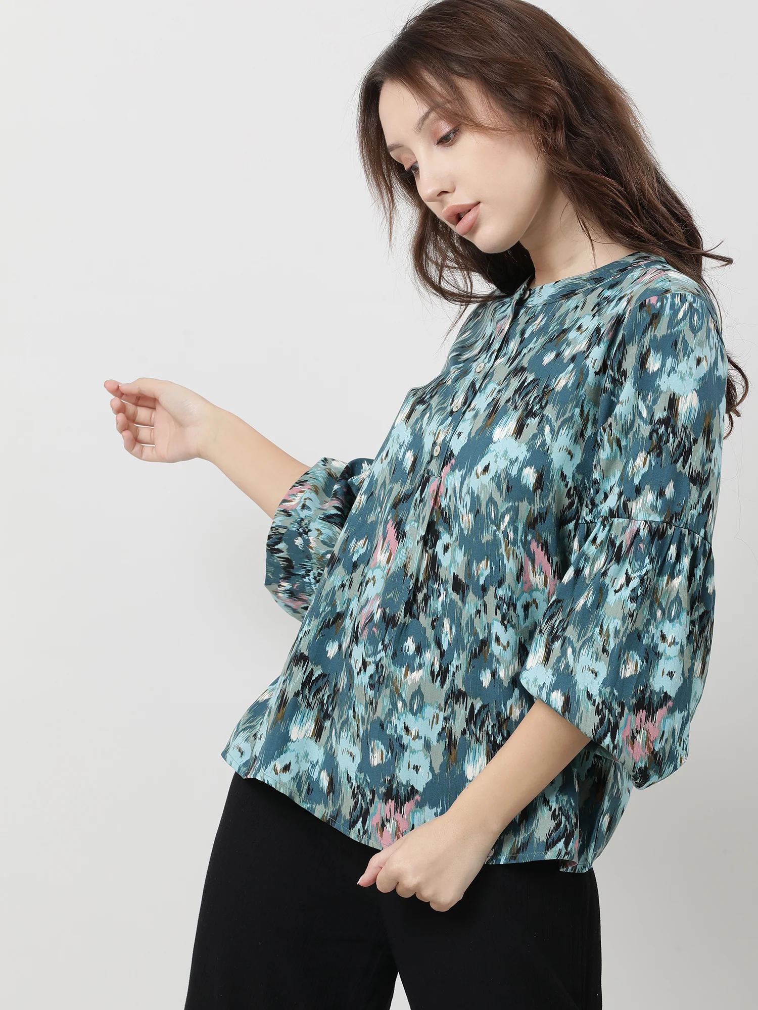 Viscose Teal Stylish Relaxed fit Top - Image 5