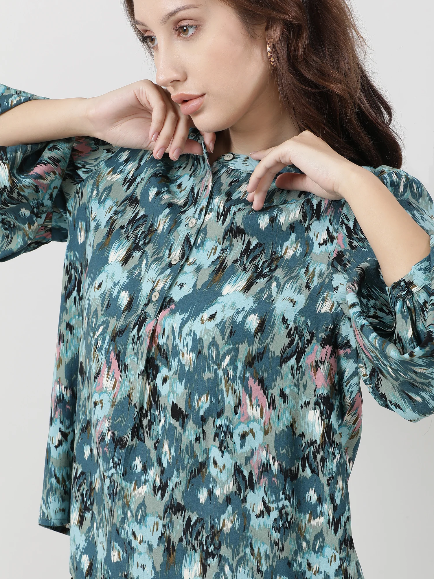 Viscose Teal Stylish Relaxed fit Top - Image 7