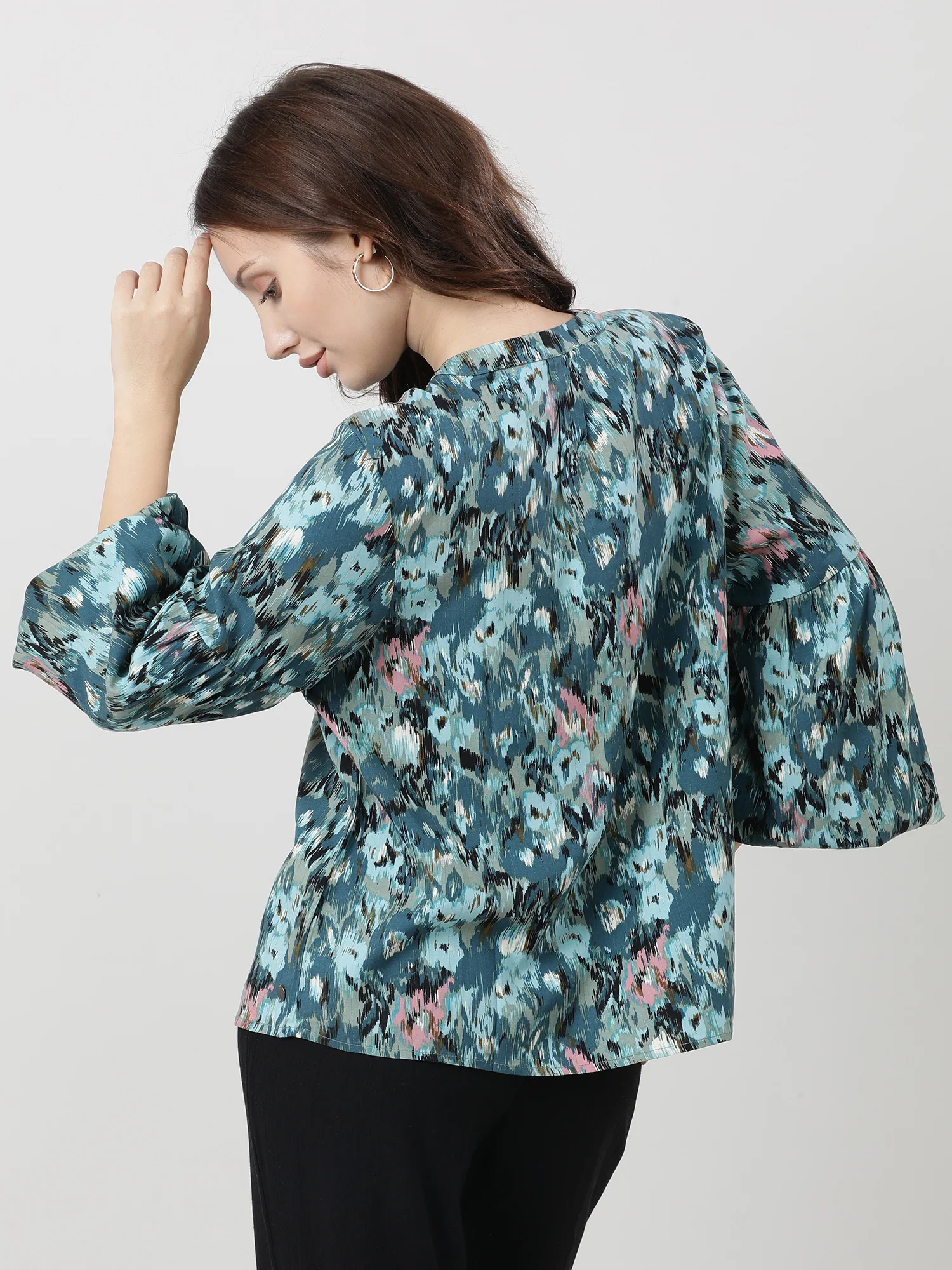 Viscose Teal Stylish Relaxed fit Top - Image 8