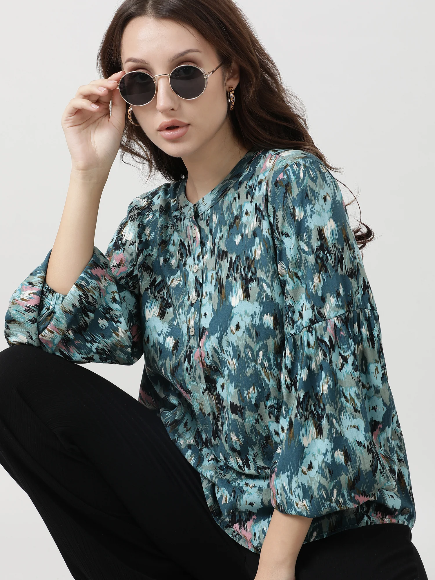 Viscose Teal Stylish Relaxed fit Top - Image 9