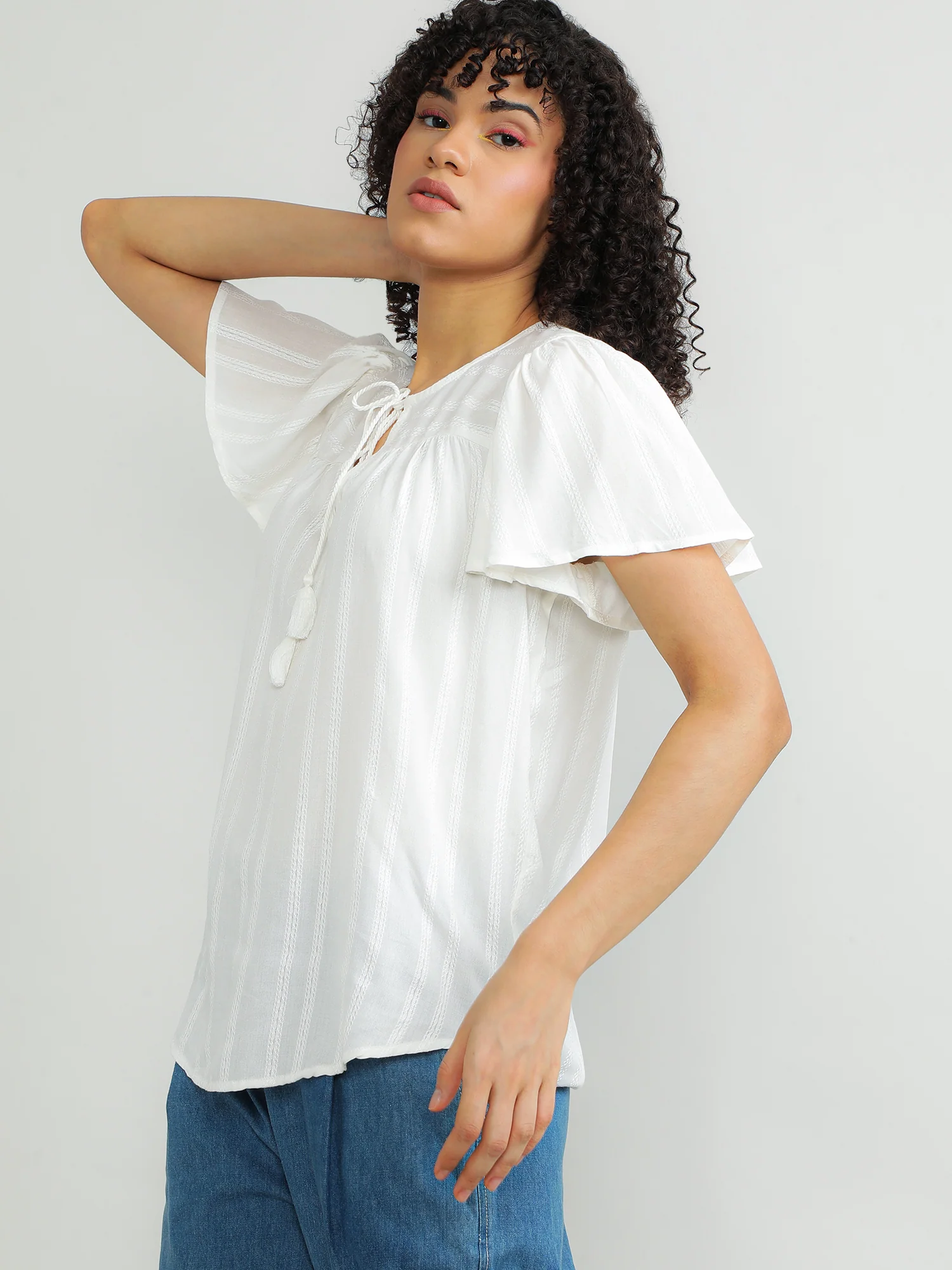 Women Viscose White Elegant Top - Image 3