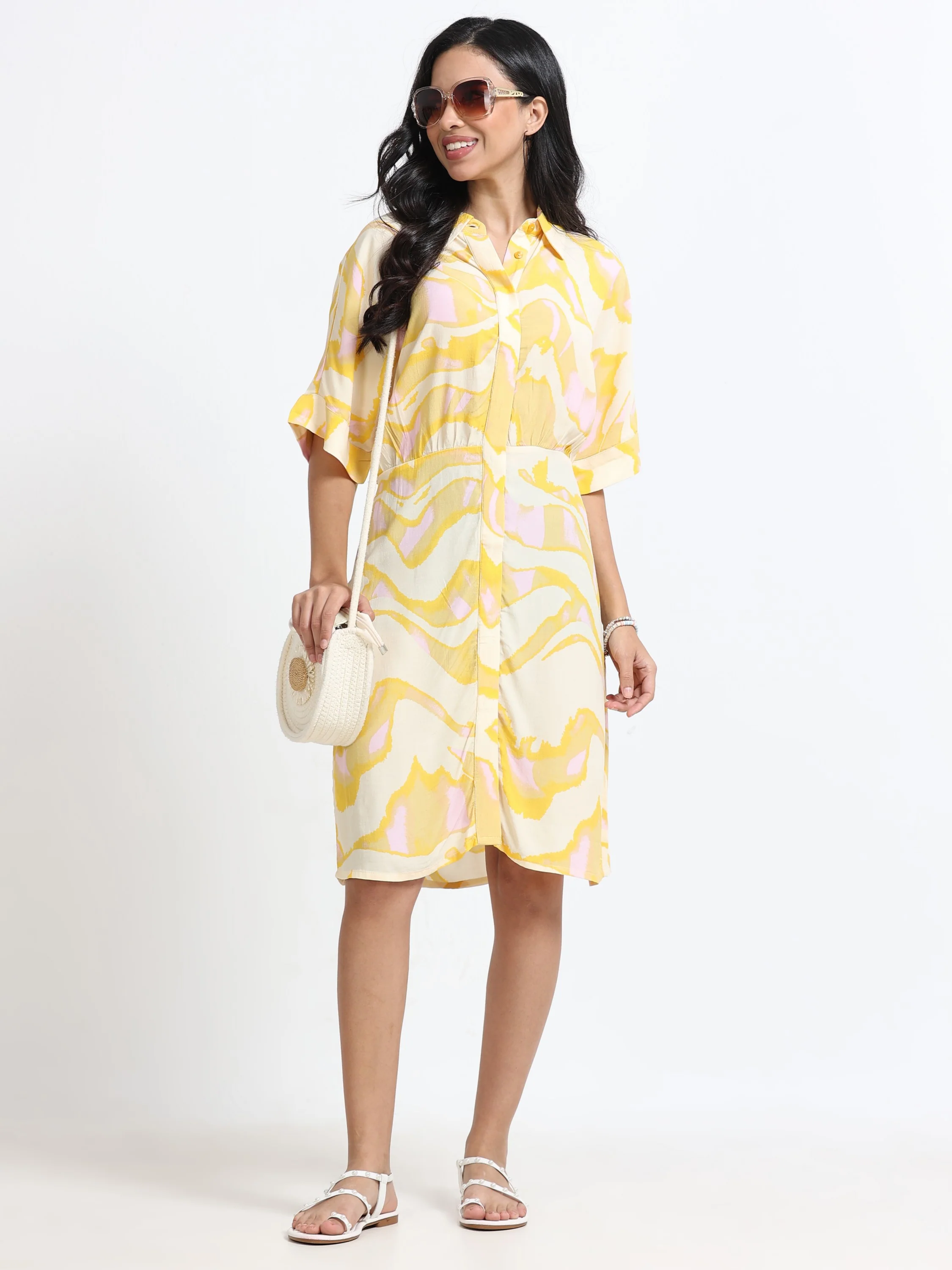 Women Viscose Yellow Bright Dress - Image 4