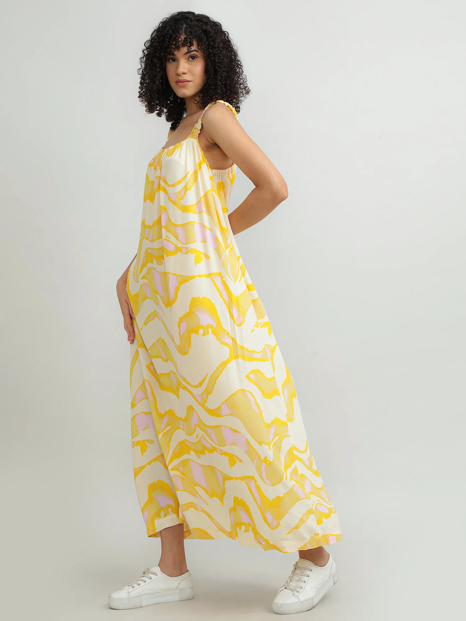 Women Viscose Yellow Dress - Image 3