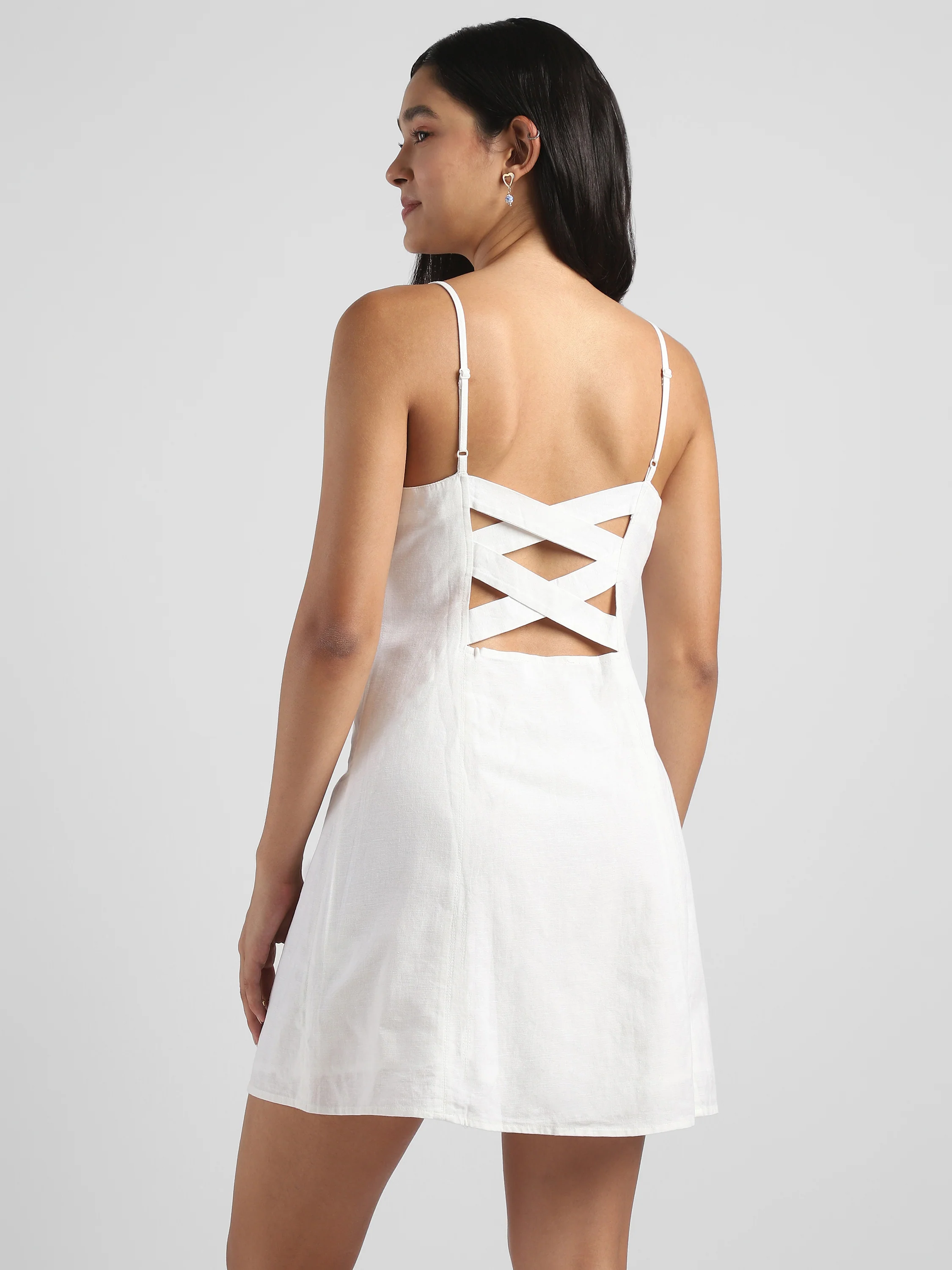Women White A-Line Dress with strapped back - Image 2