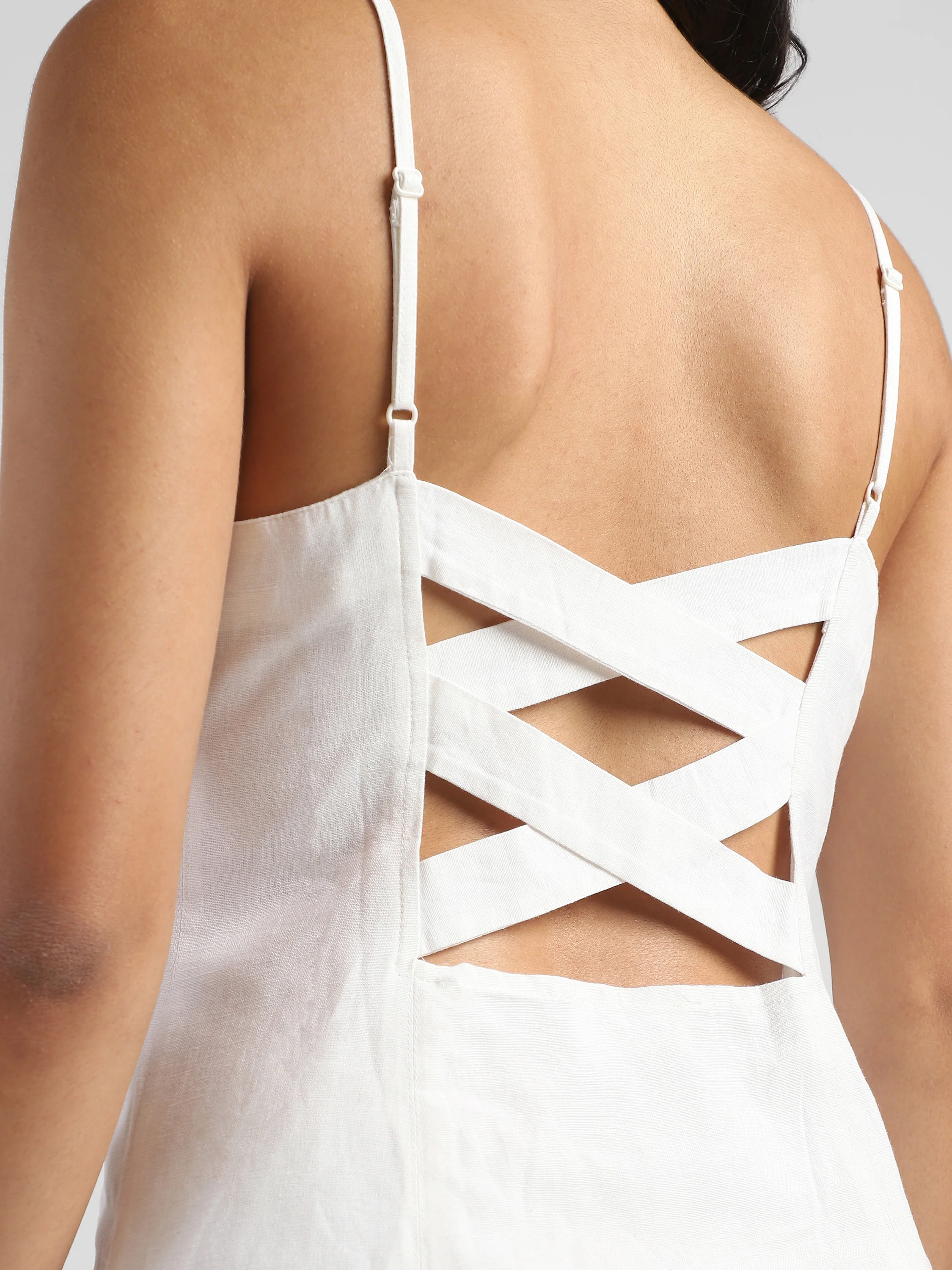 Women White A-Line Dress with strapped back - Image 9