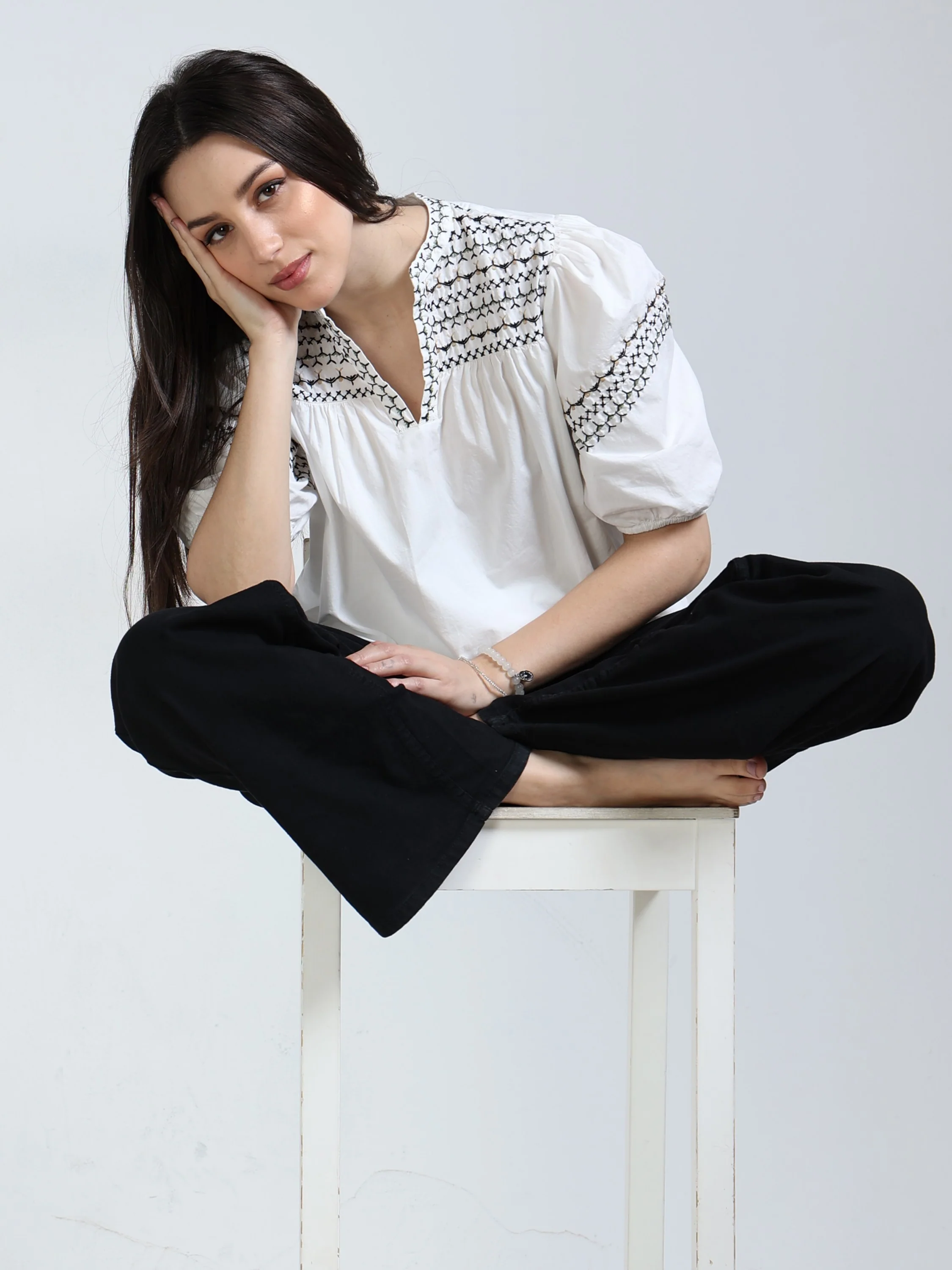 Women White Embroidery Top - Image 2