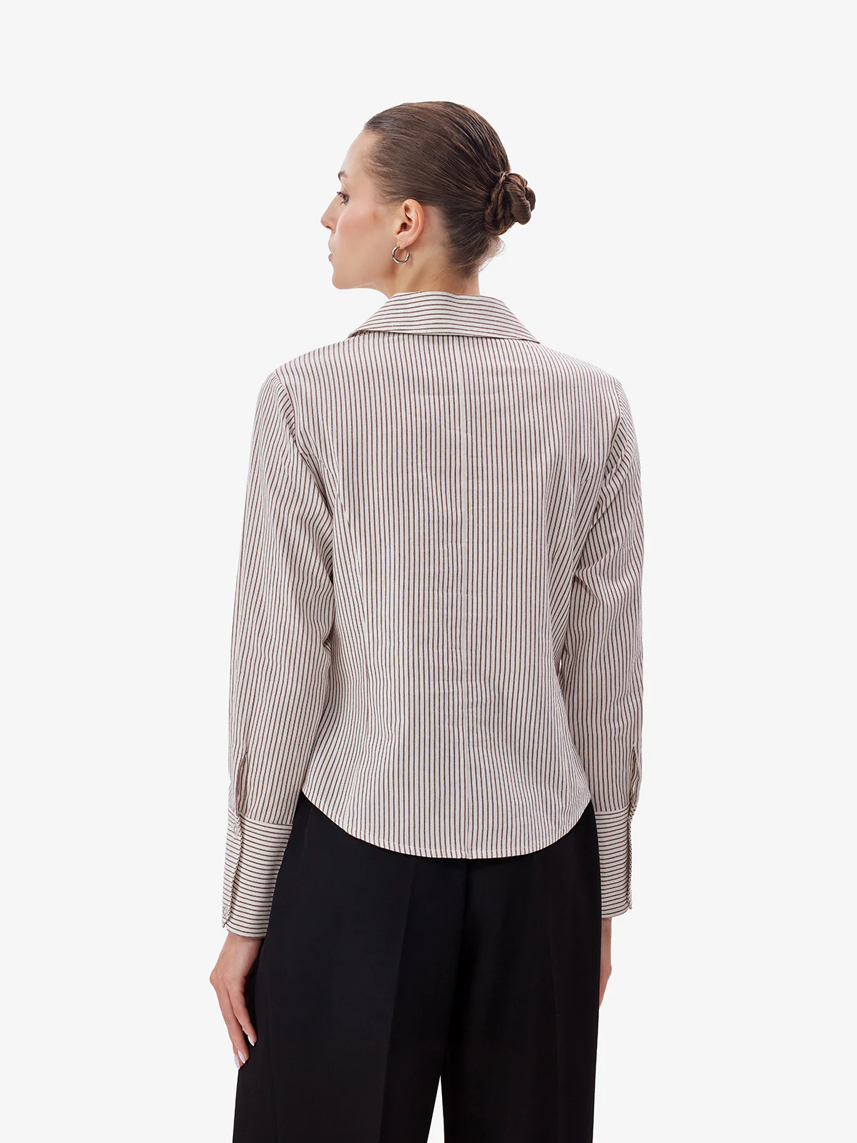 Women White Striped Overlap Shirt - Image 2