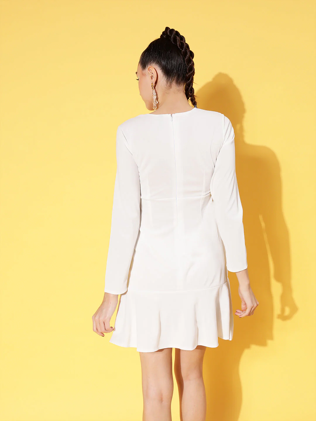 Women White Canton Front Cut Out Skater Dress - Image 5