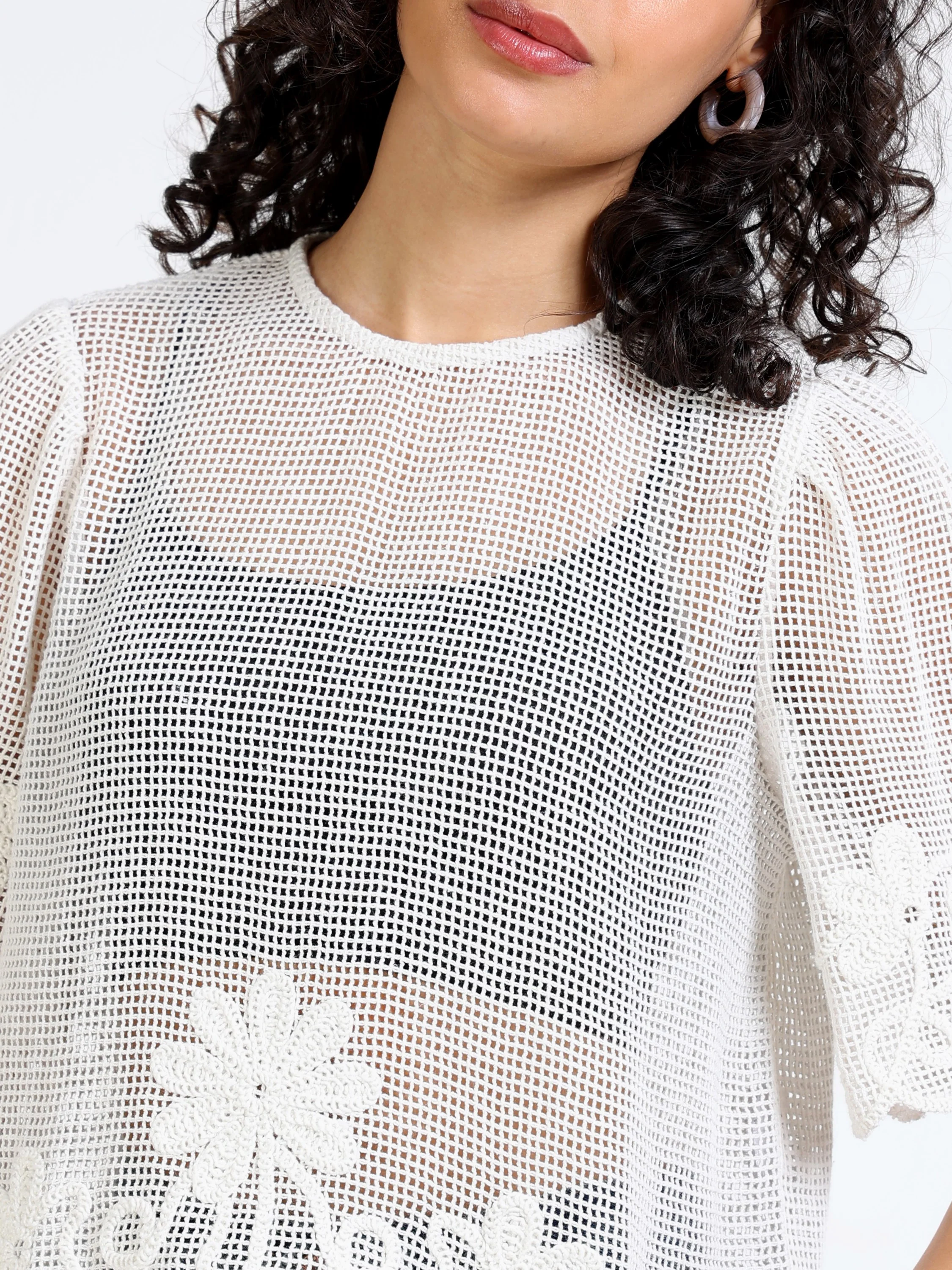 Women Crochet Embroidered Top - Image 3