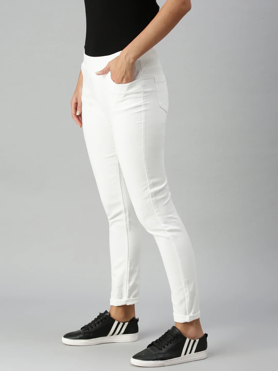Women White Casual Legging - Image 2