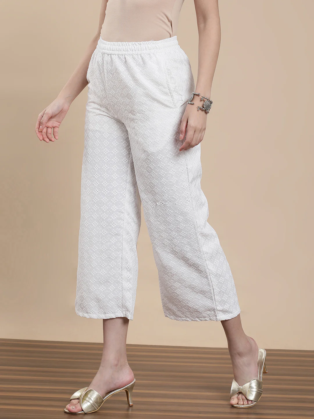 Women White Casual Palazzo - Image 2