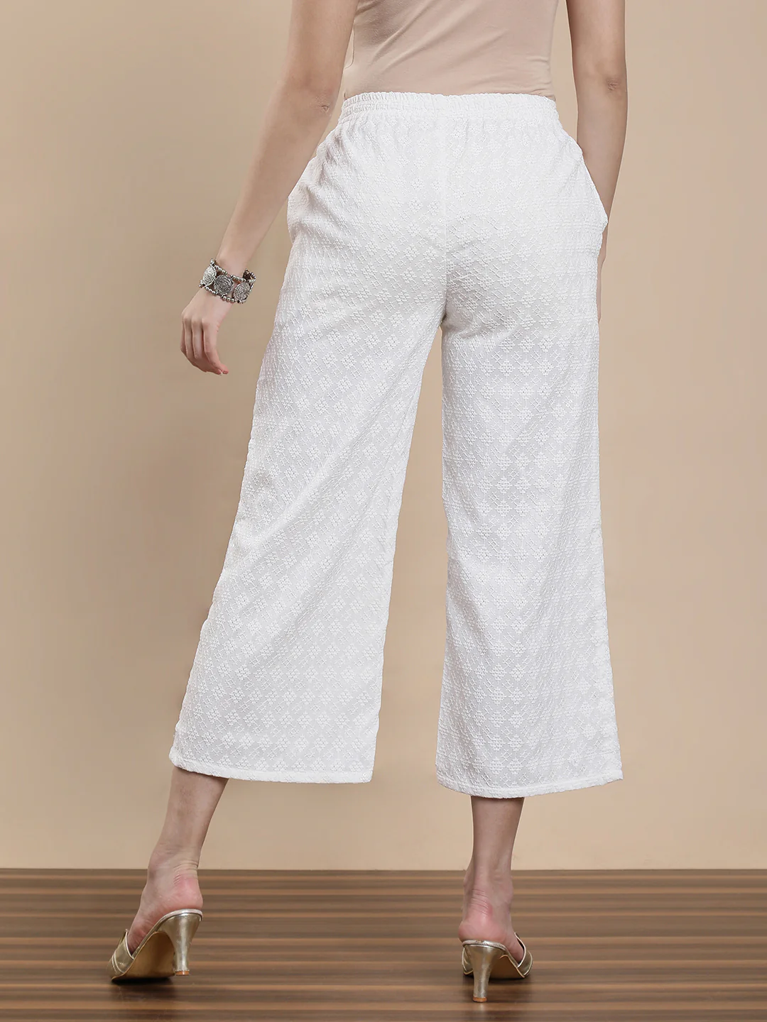 Women White Casual Palazzo - Image 3